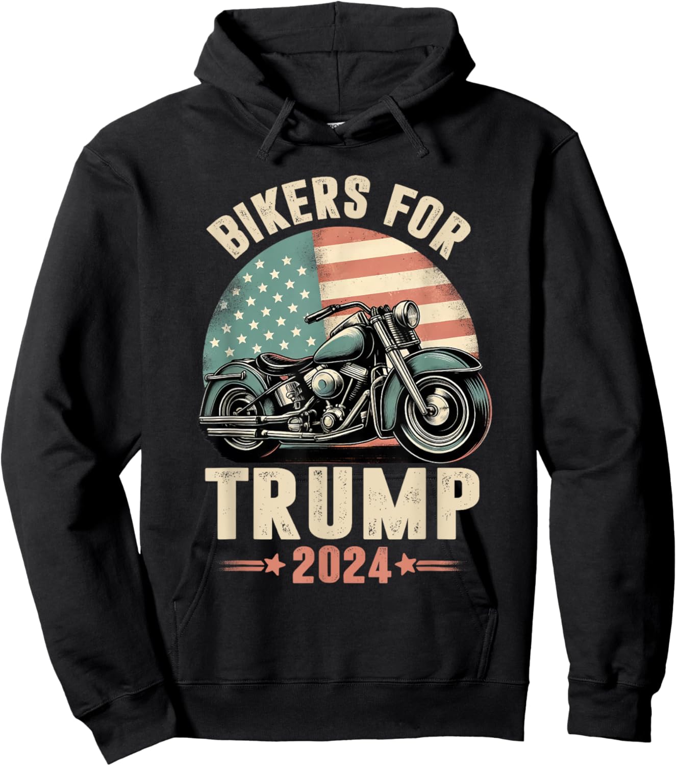 Bikers For Trump 2024 Motorcycle US American Flag Patriotic Hoodie - Hoodie | Black