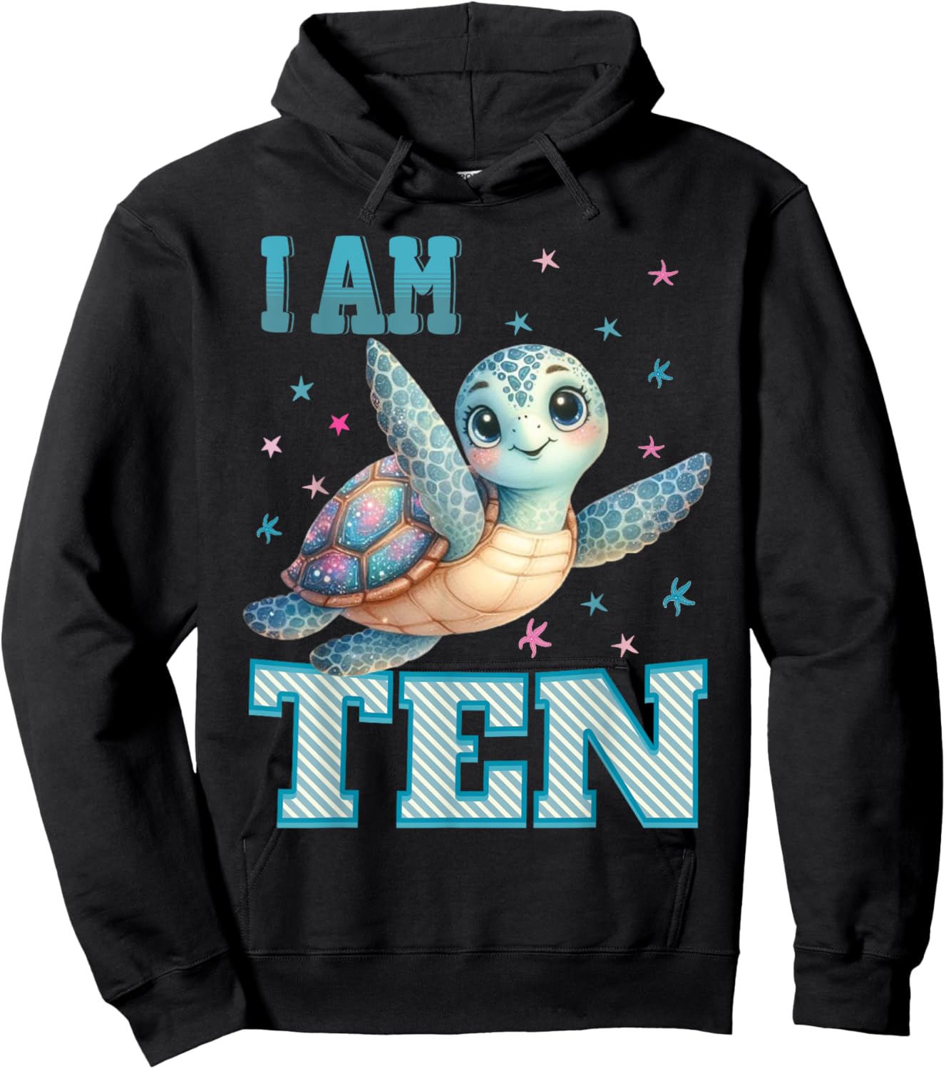Kids 10 Year Old 10th Birthday Sea Turtles I am Ten Turtle Hoodie - Hoodie | Black