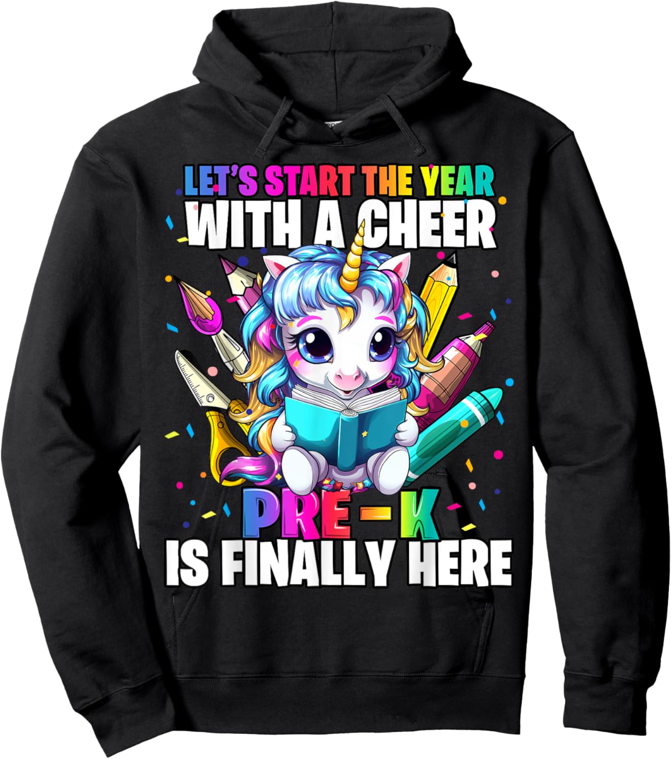 Unicorn Pre-K Back to School First Day of School Girls Hoodie - Hoodie | Black