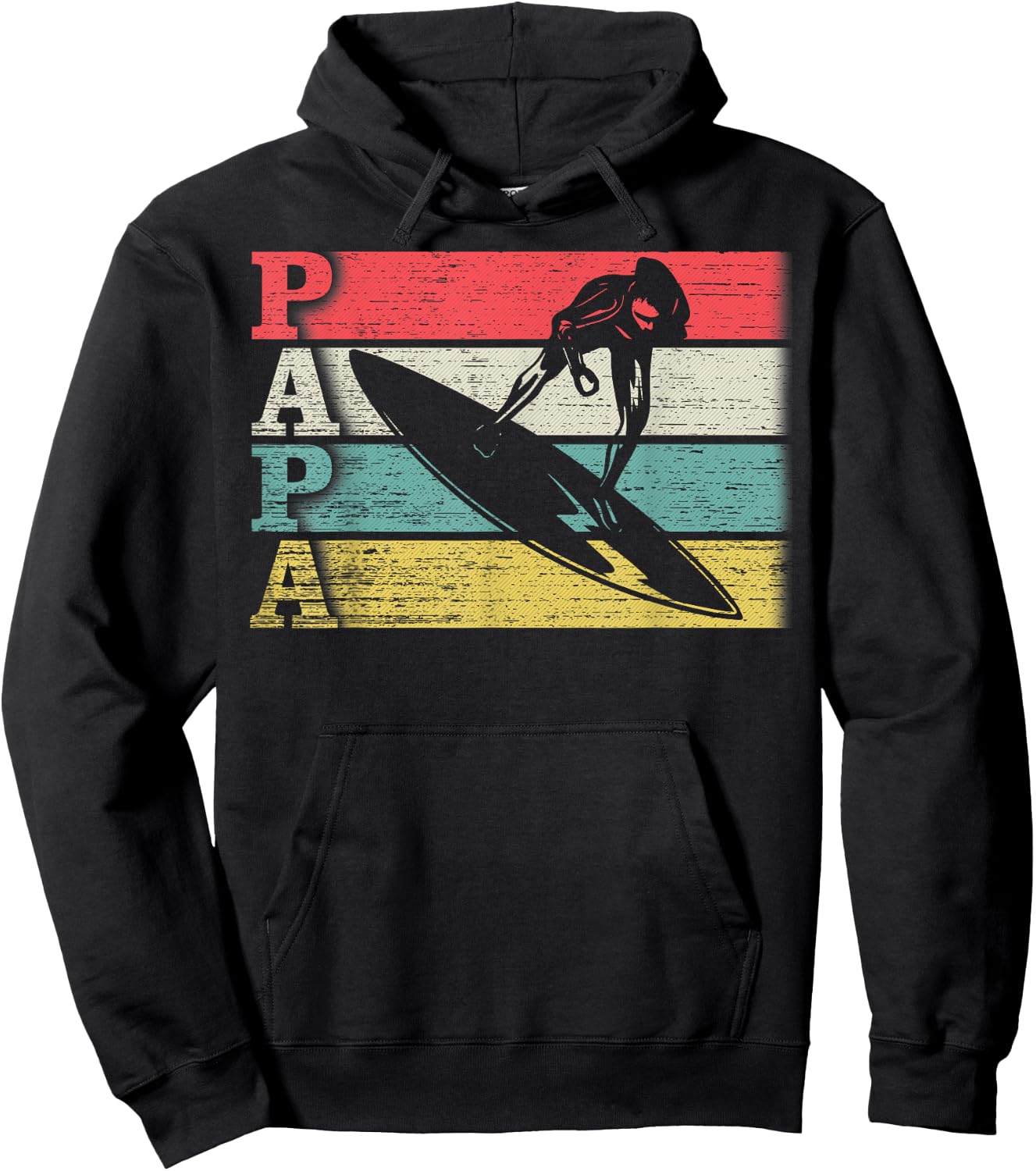 Vintage Retro Surfing Papa Surf Surfer Silhouette Distressed Hoodie - Hoodie | Black
