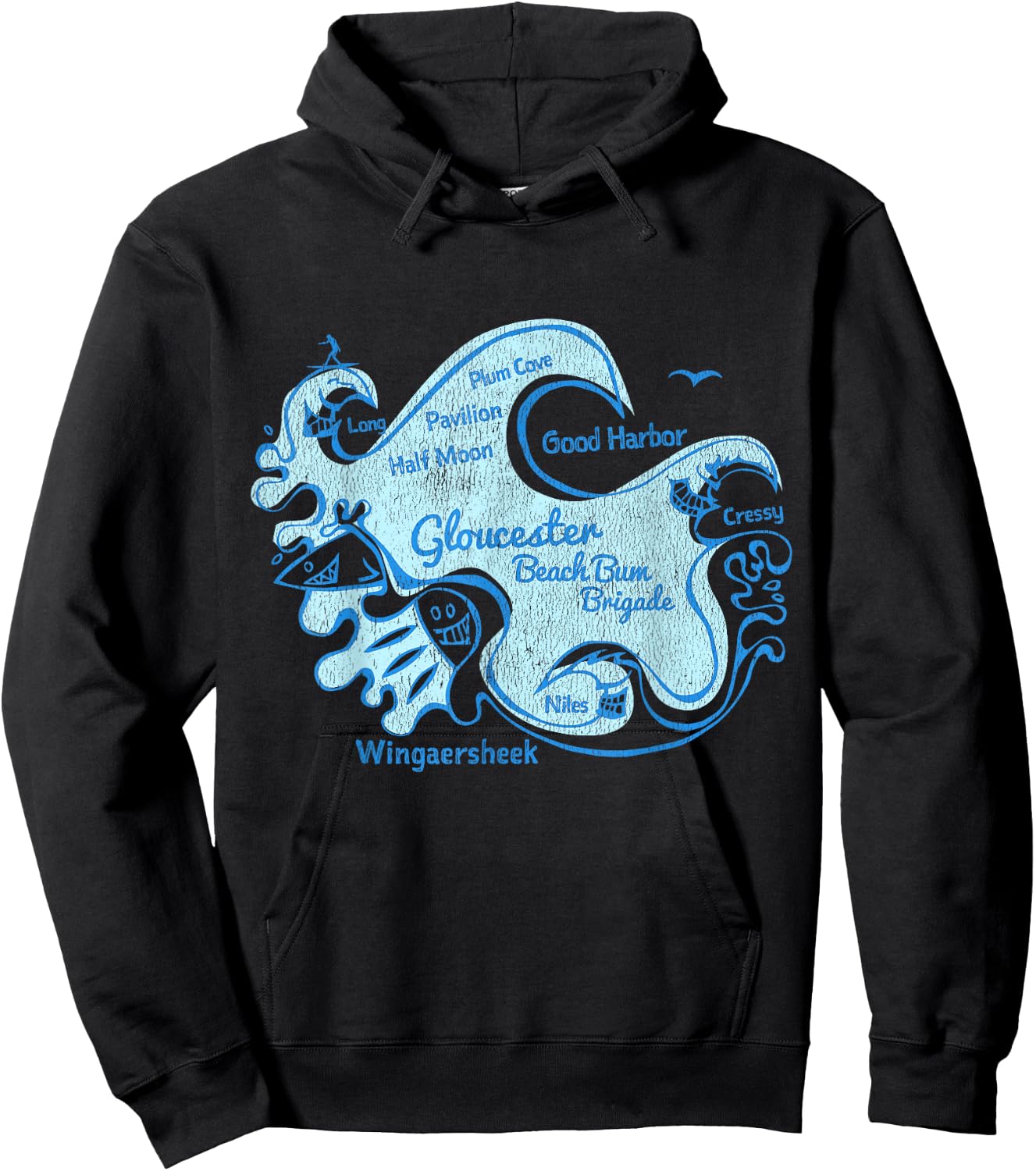 Gloucester MA Beach Bum Brigade Cape Ann Distressed Gift Hoodie - Hoodie | Black