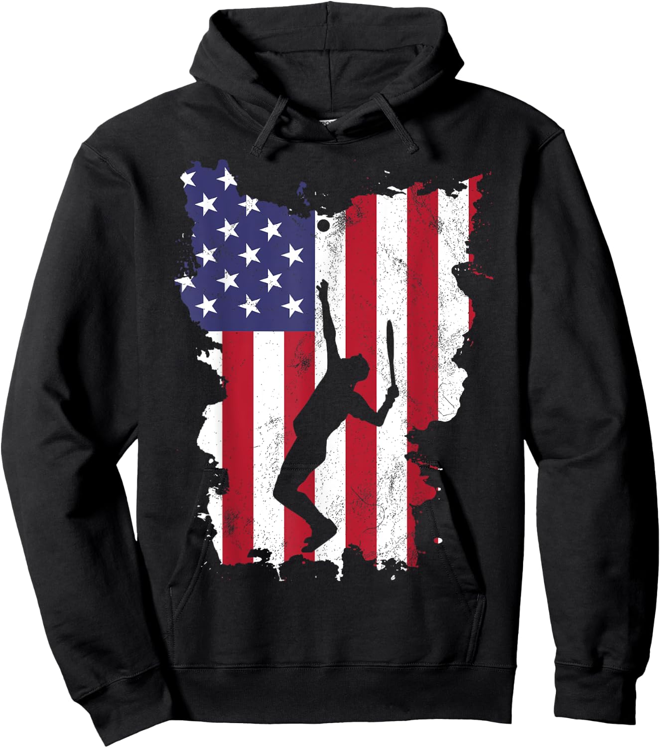 Vintage 4th Of July USA Flag Tennis Hoodie - Hoodie | Black