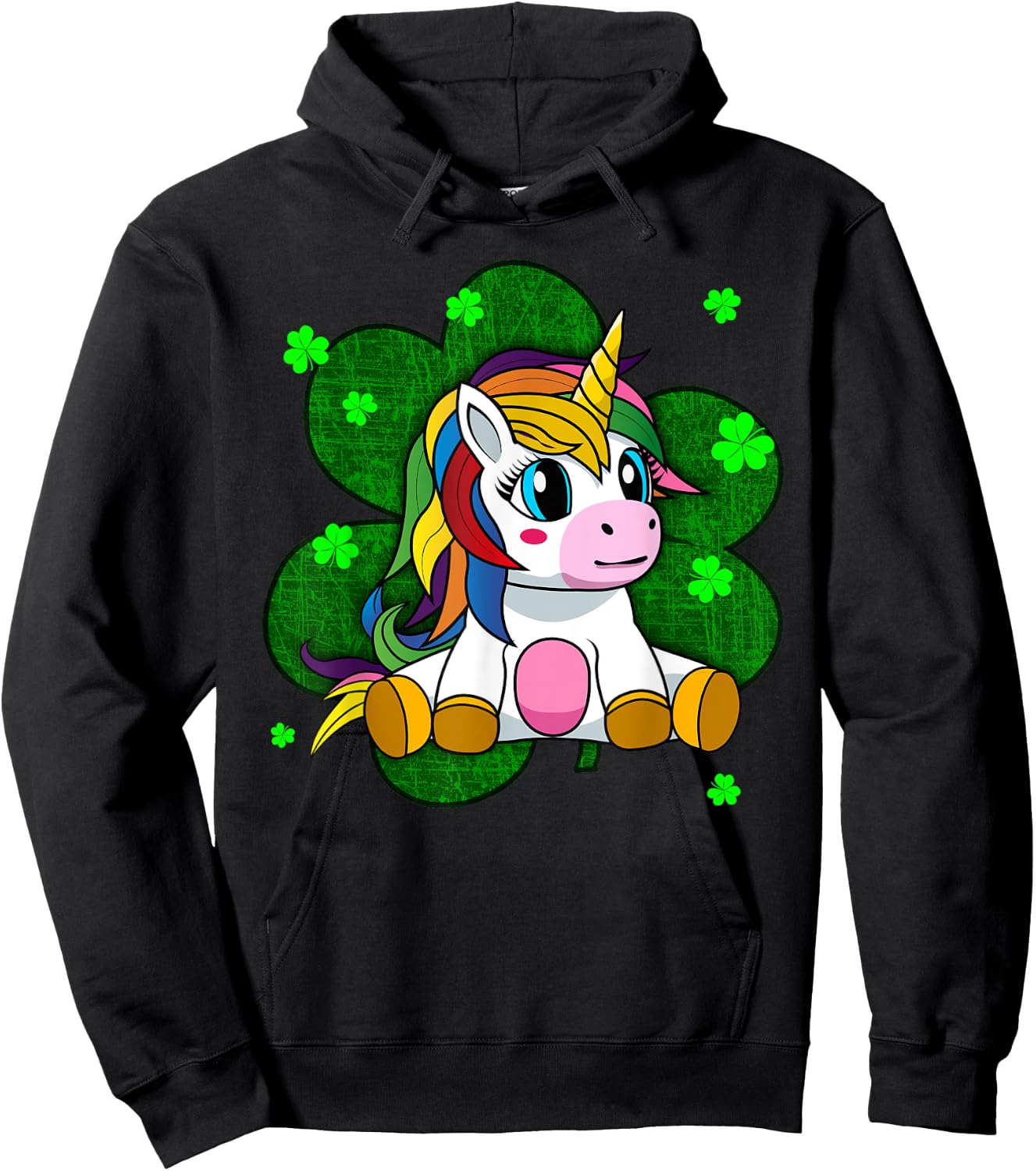 Cute Kids Unicorn Shirt Girls St Patricks Day Shamrock Hoodie - Hoodie | Black