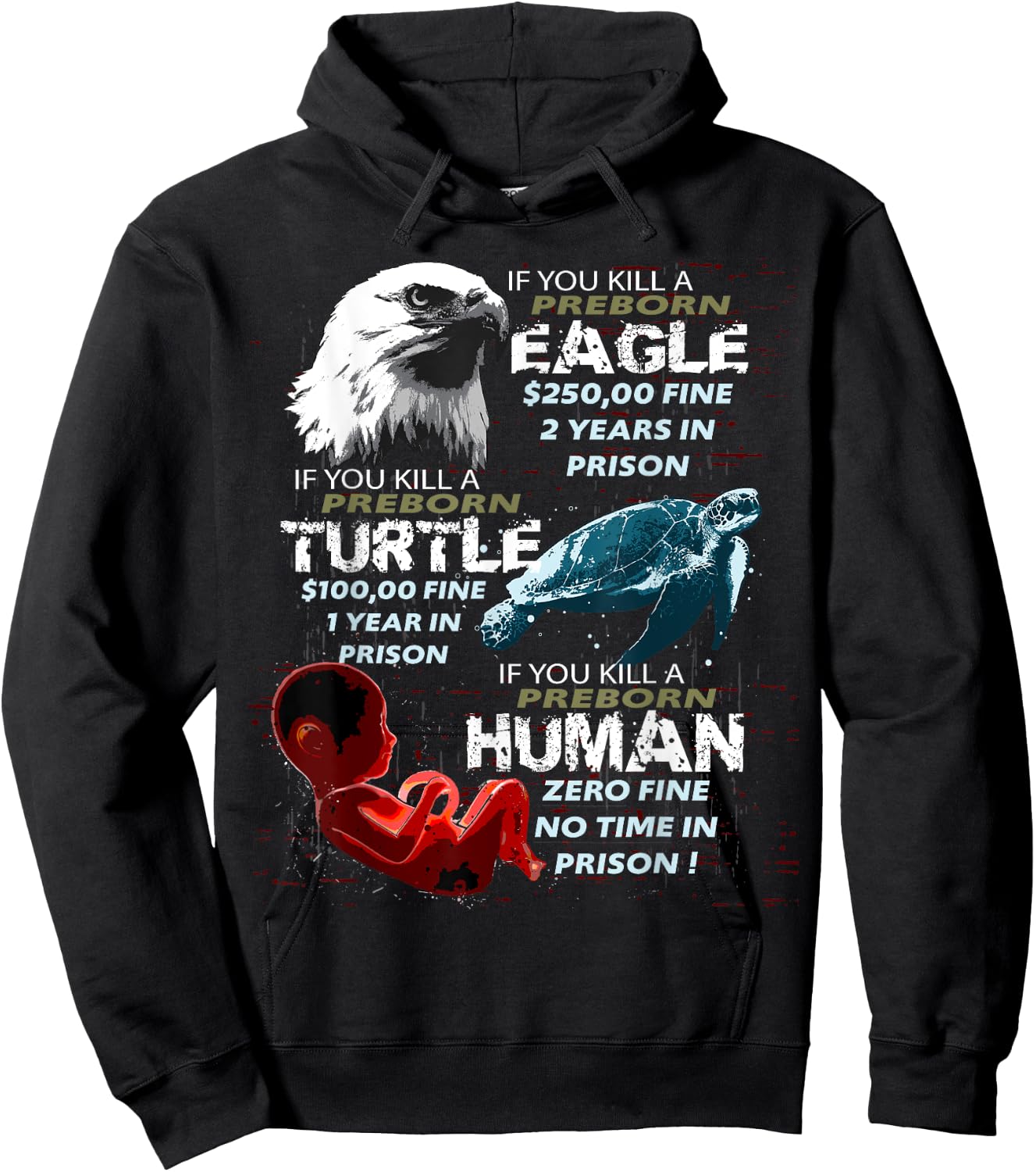 Pro-Life Anti-Abortion T Shirt Eagle Turtle Human Women Men Hoodie - Hoodie | Black