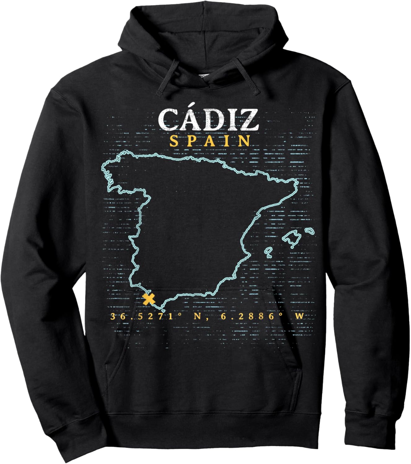 Vintage Retro Spain - Women's Adults Black Short Sleeve Classic Fit - Small - Spain Cadiz Map Hoodie - Hoodie | Black