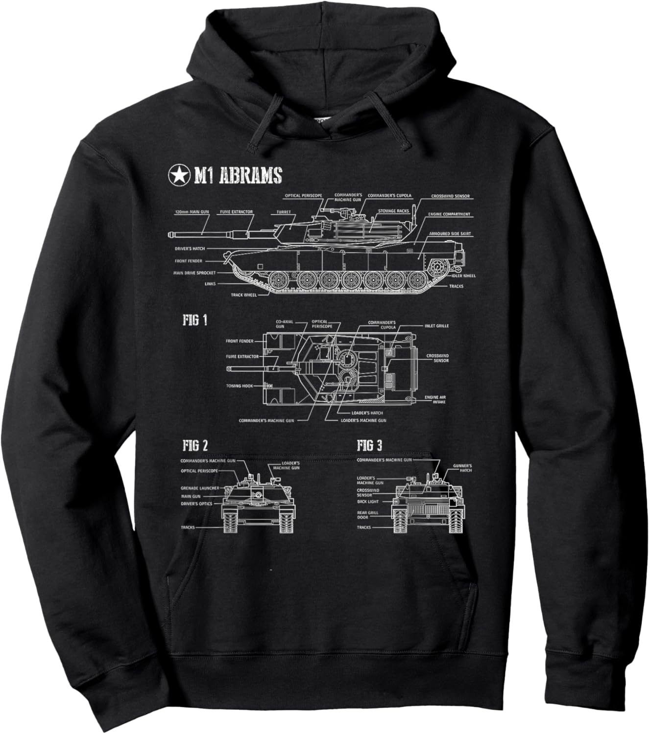 American M1A1 Abrams Main Battle Tank Blueprint Hoodie - Hoodie | Black