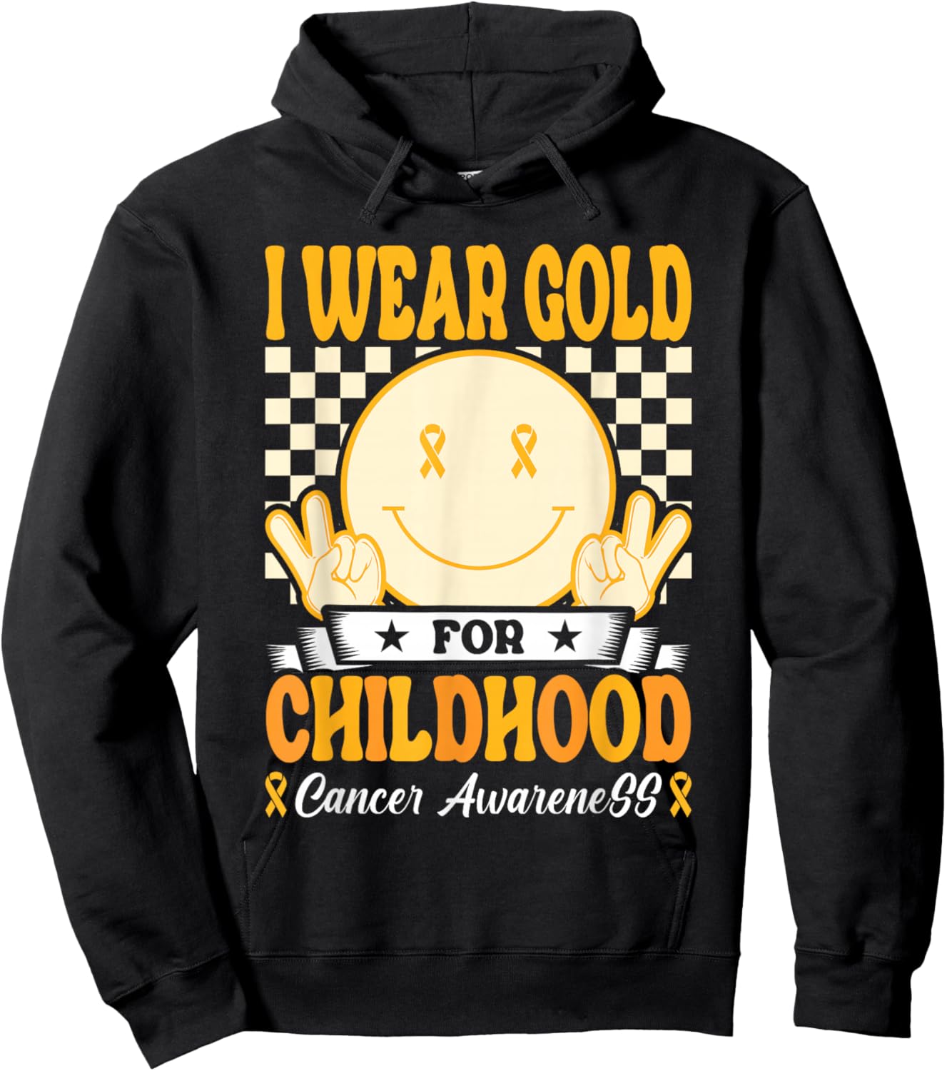 I Wear Gold For Childhood Cancer Awareness Boy Kids Groovy Hoodie - Hoodie | Black