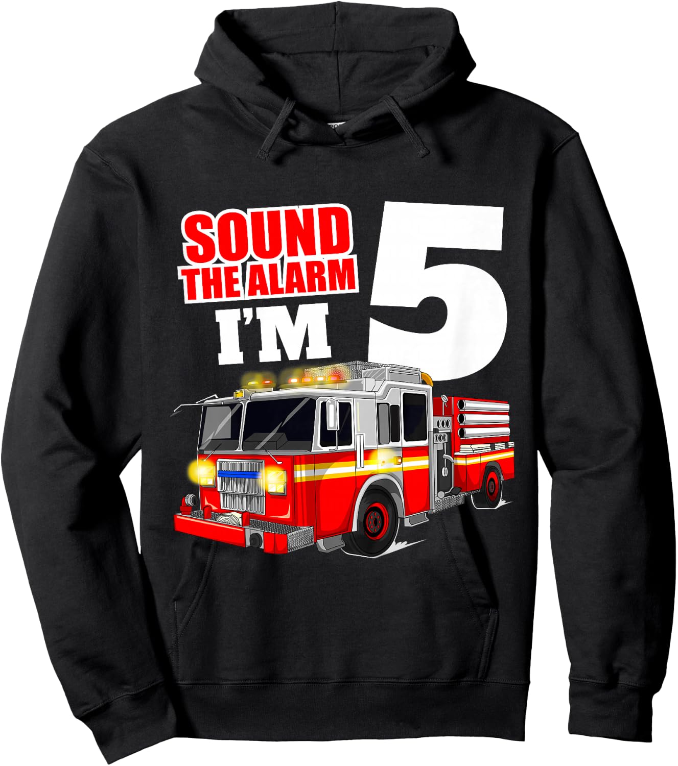 Kids Fire Truck 5th Birthday Boy Firefighter Five 5 Year Old Hoodie - Hoodie | Black