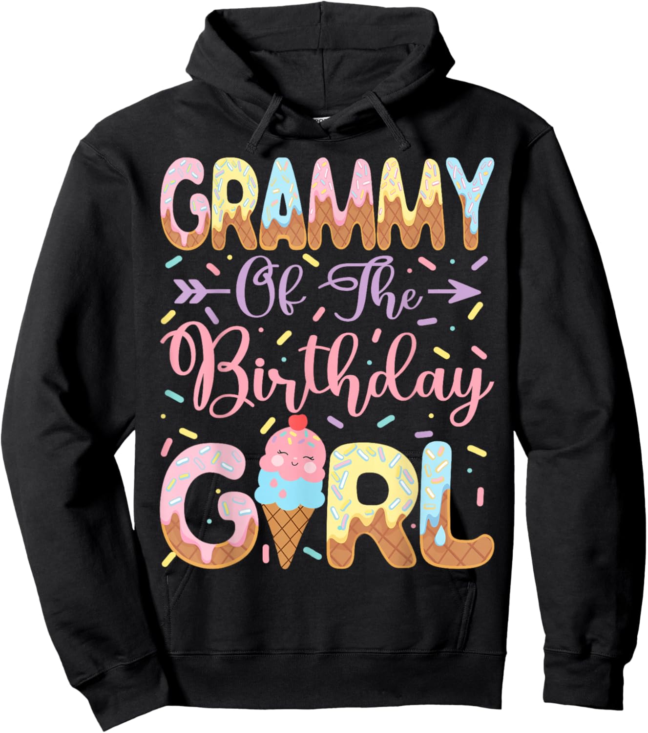 Grammy of The Birthday Girl Sweet Ice Cream Party Matching Hoodie - Hoodie | Black