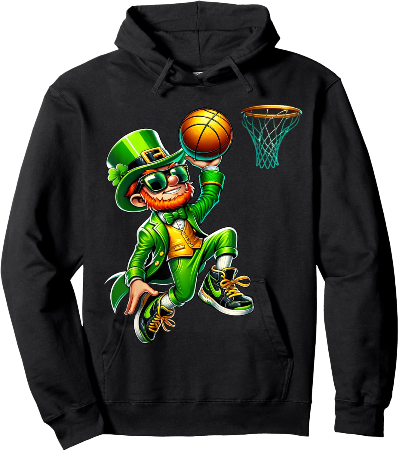 Leprechaun Playing Basketball St Patricks Day Sport Men Boys Hoodie - Hoodie | Black