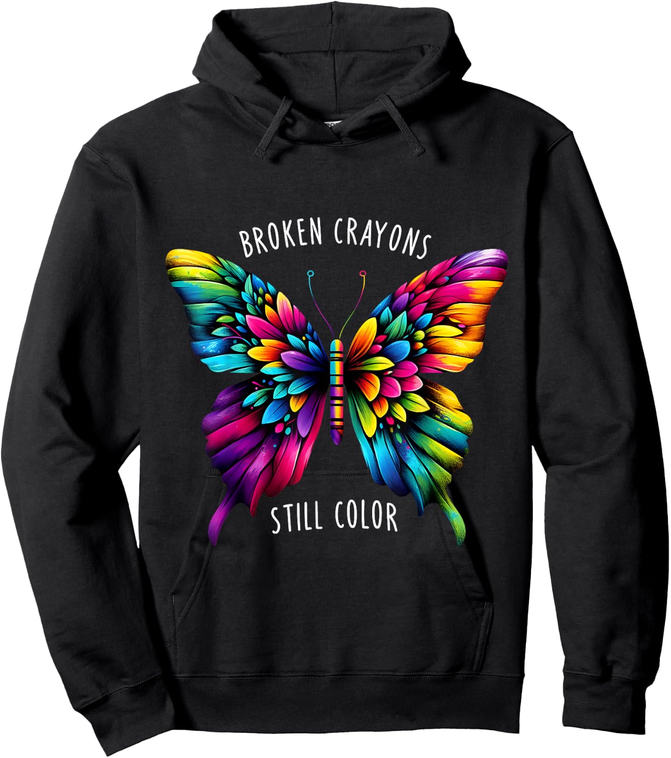 Broken Crayons Still Colors Mental Health Awareness Graphic Hoodie - Hoodie | Black