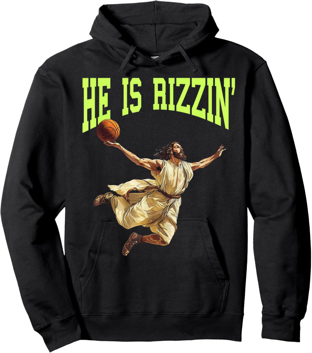 He Is Rizzin Funny Easter Balling Jesus Dunking Basketball Hoodie - Hoodie | Black