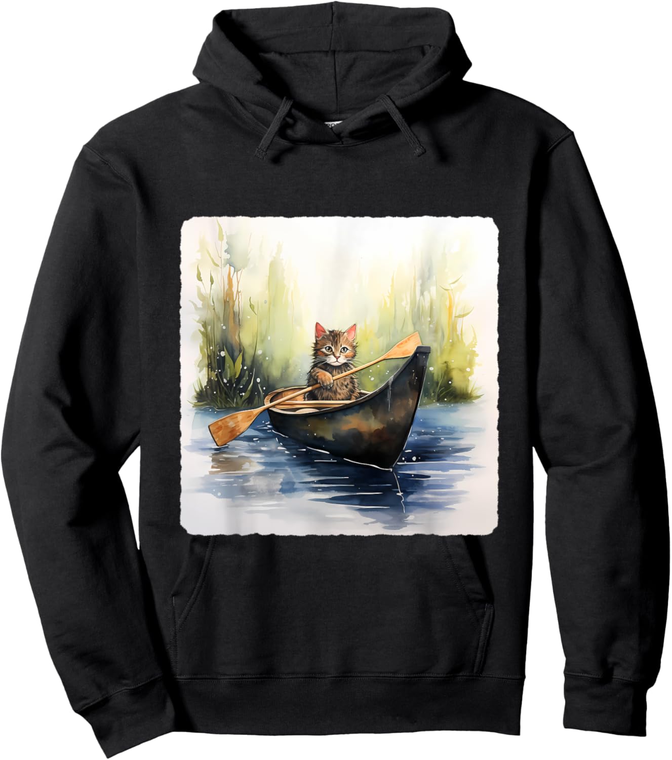 Cat In A Canoe. Adventurous Cat In A Canoe, Pet Adventure Men Women Kids Hoodie - Hoodie | Black