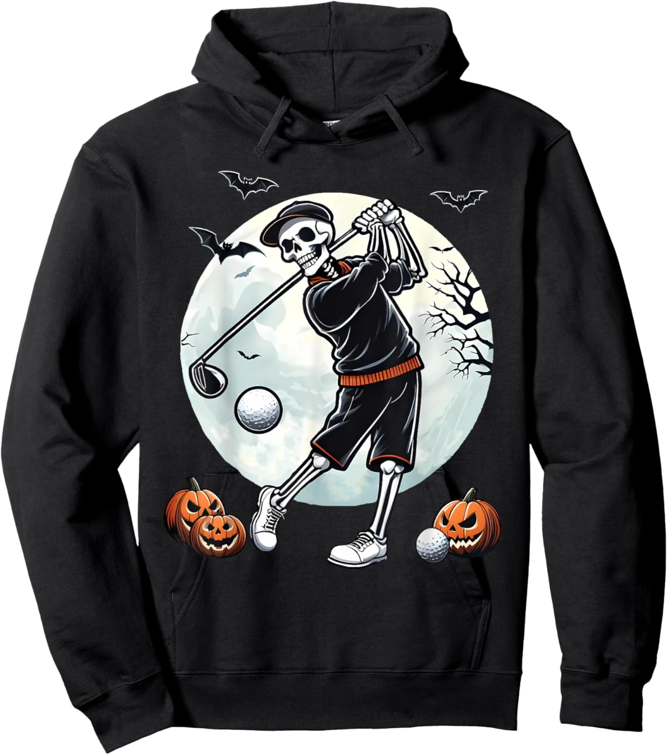 Halloween Skeleton Playing Golf Funny Golfer Boys Kids Men Hoodie - Hoodie | Black