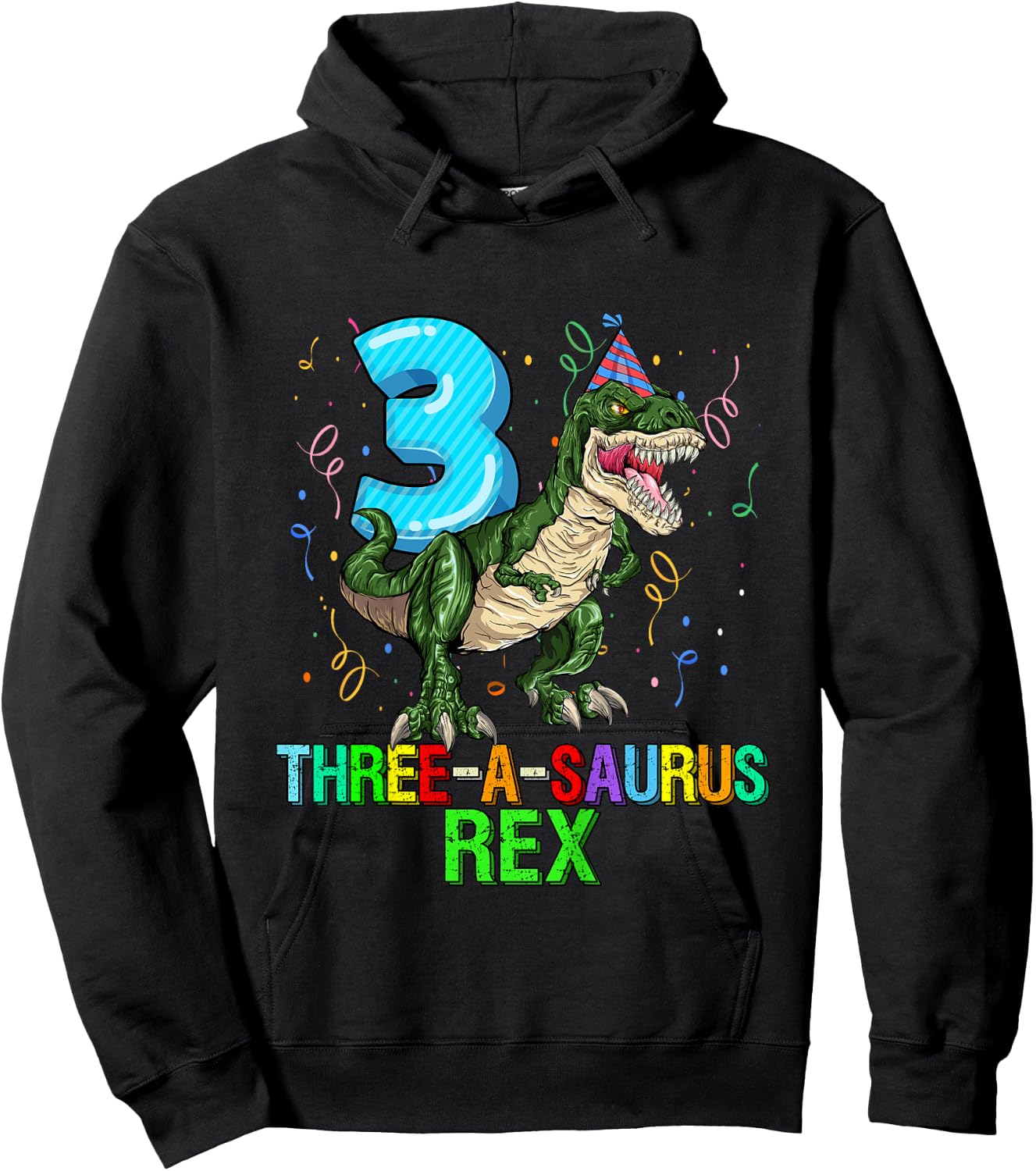 Kids 3 Year Old Boy 3rd Birthday Dinosaur Gift Threeasaurus Hoodie - Hoodie | Black