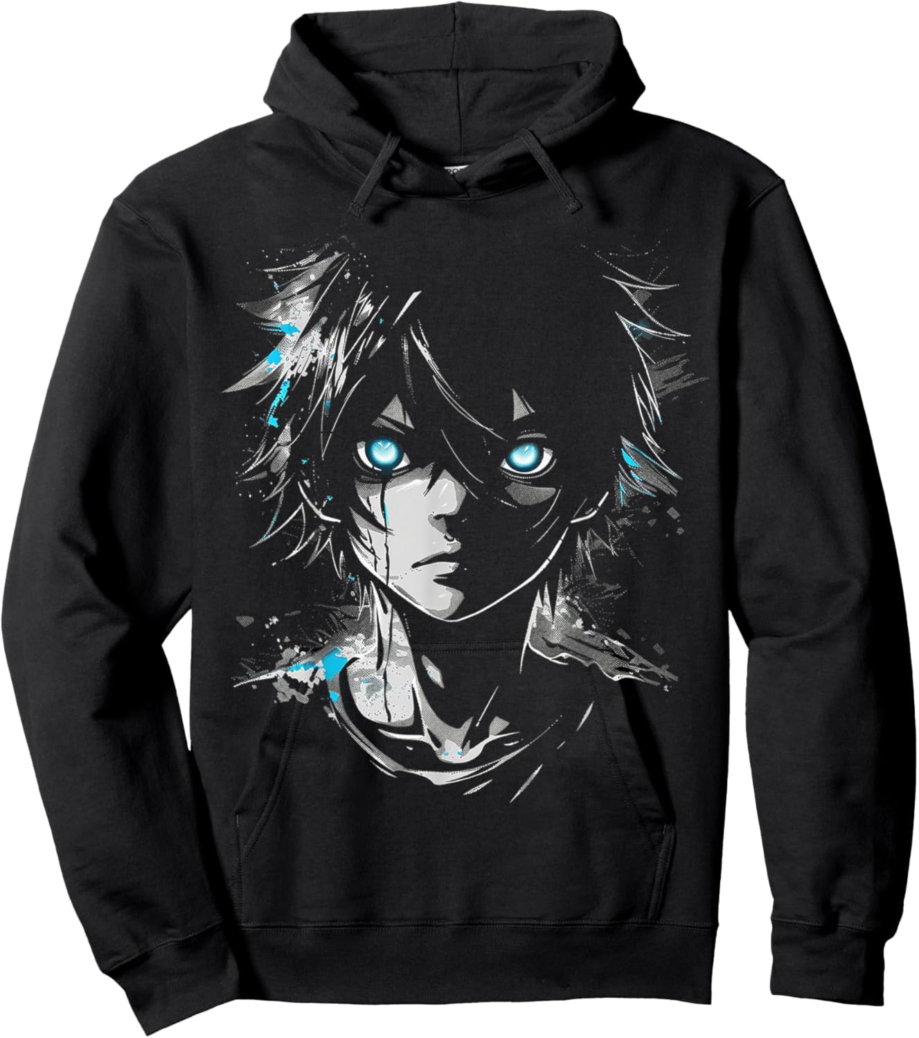 Anime Manga Motif Blue-Eyes Illustration Anime Hoodie - Hoodie | Black