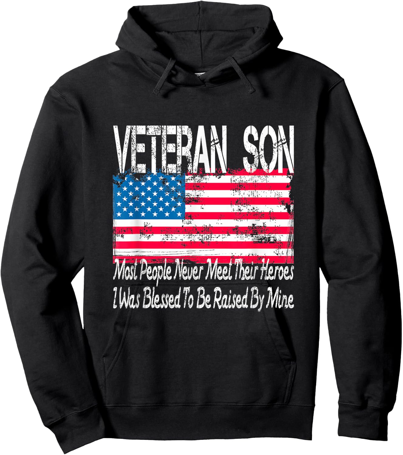Vintage American Flag US Military Family Veteran Son Hoodie - Hoodie | Black
