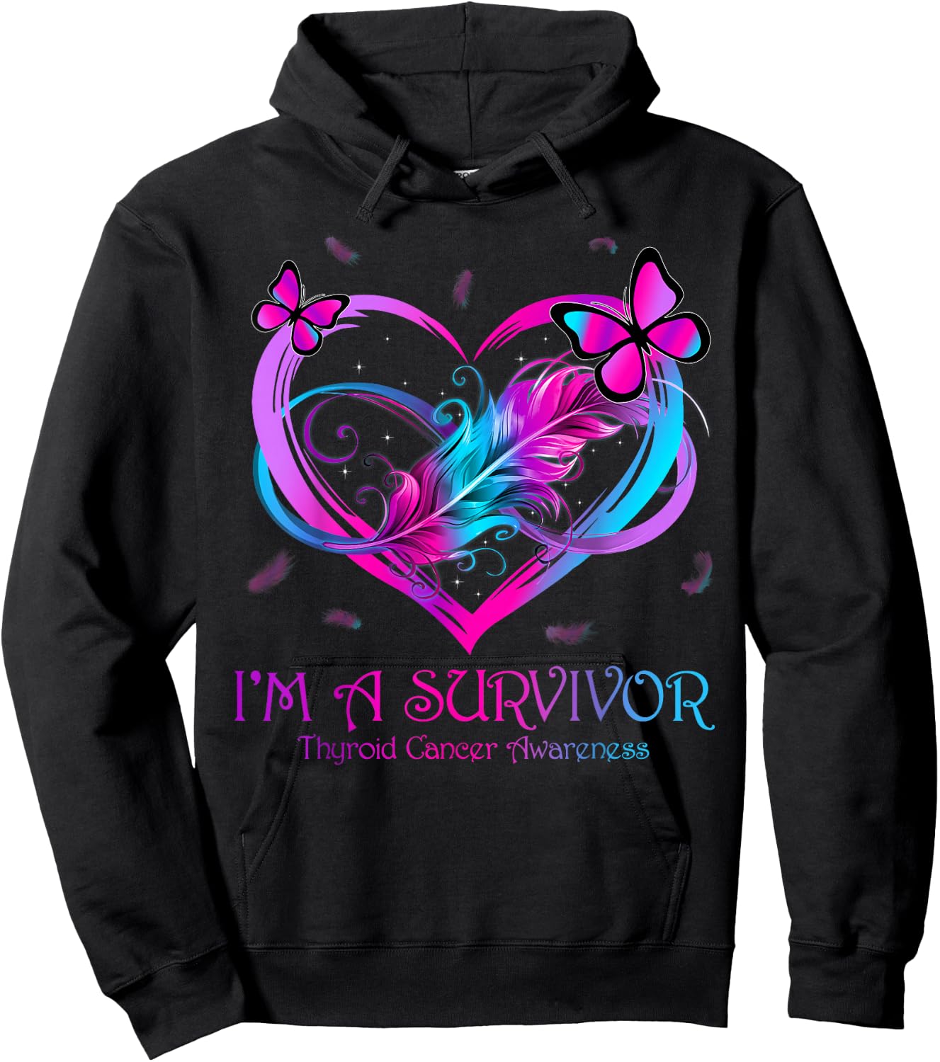 Butterfly Heart I'm A Survivor Thyroid Cancer Awareness Hoodie - Hoodie | Black