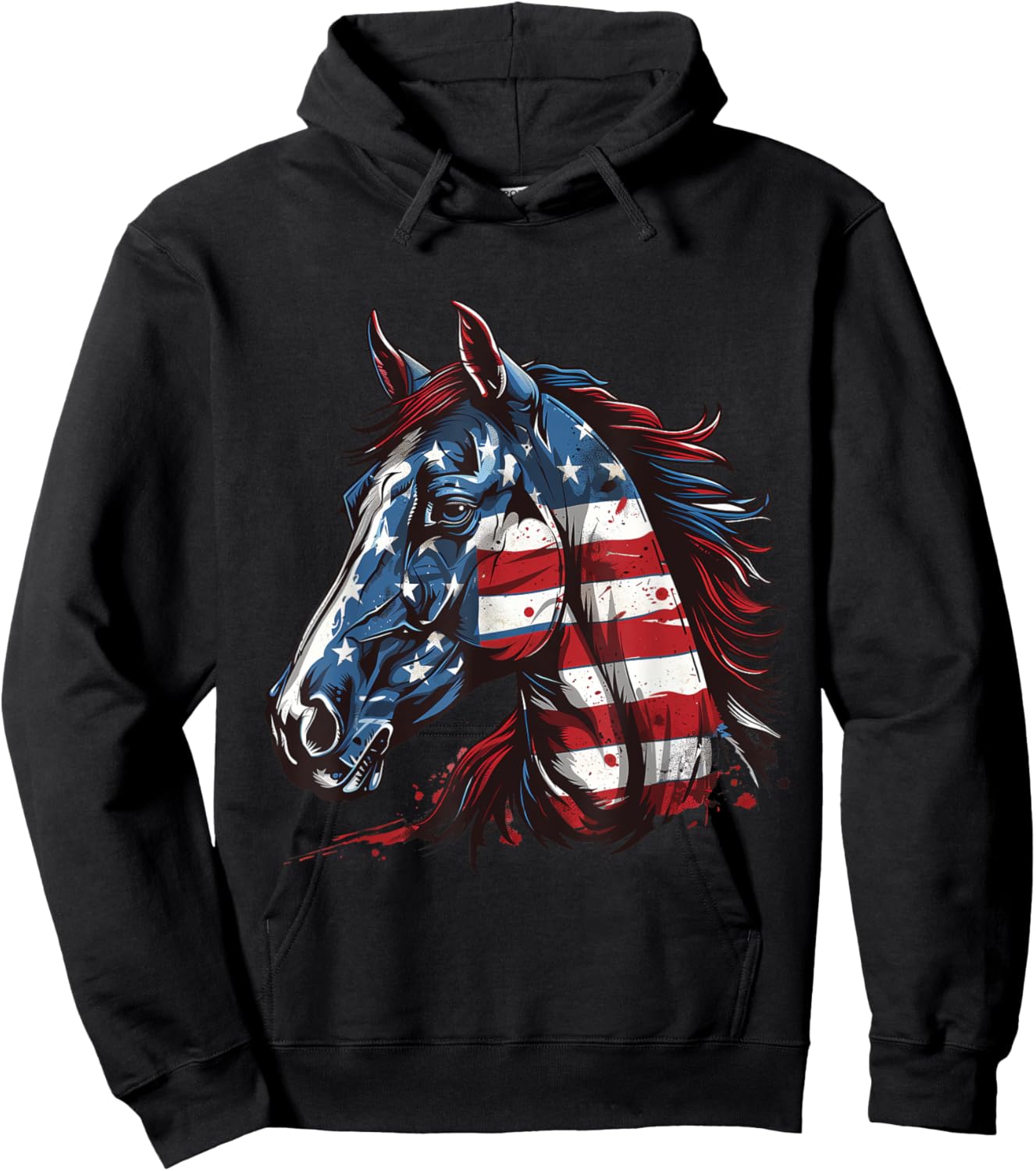Patriotic Horse USA Flag Vintage Horse 4th Of July Hoodie - Hoodie | Black
