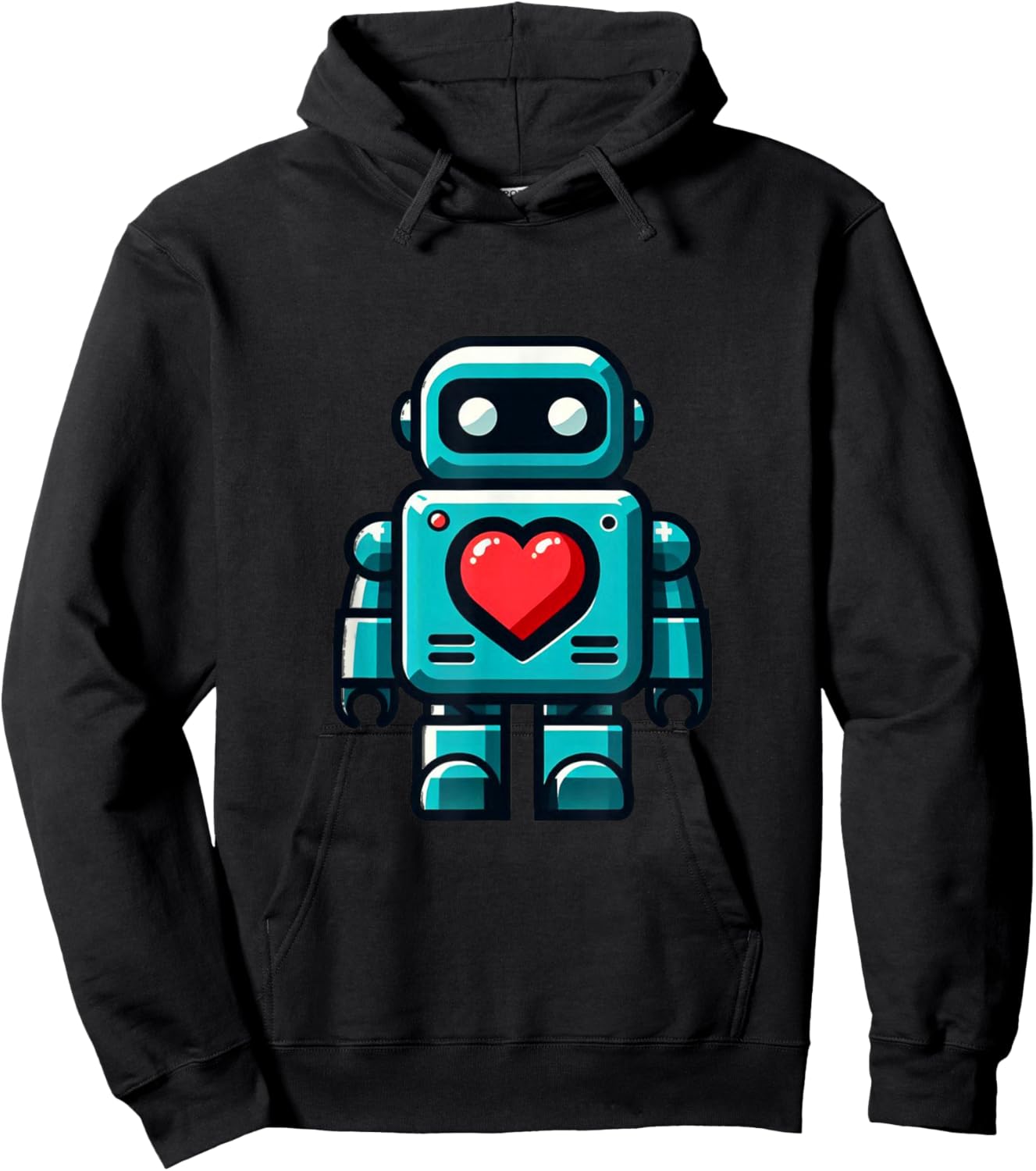 I Love Robots, Robot with Big Heart Valentine Kids Gift Hoodie - Hoodie | Black