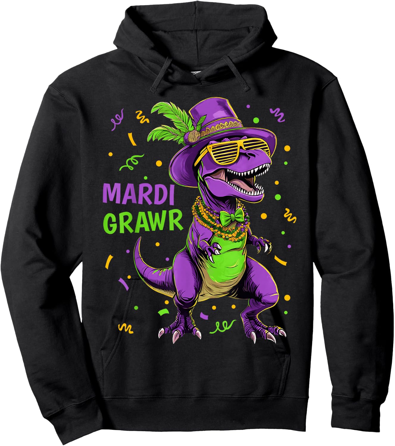 Mardi Grawr T-Rex Dino Costume Toddler Boys Kids Mardi Gras Hoodie - Hoodie | Black