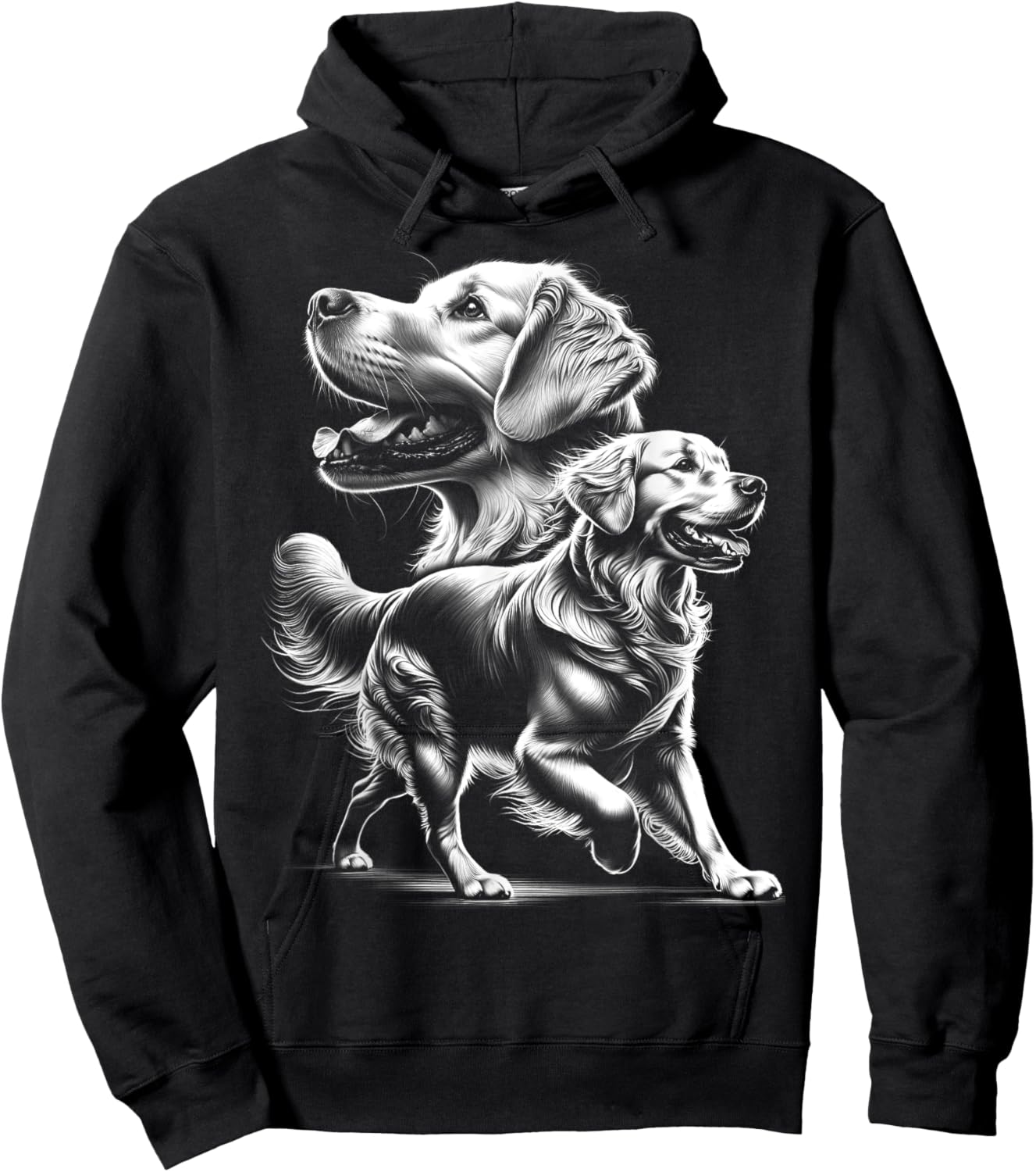 Playful Golden Retriever Dog in Photorealistic Style Men Women Kids Hoodie - Hoodie | Black
