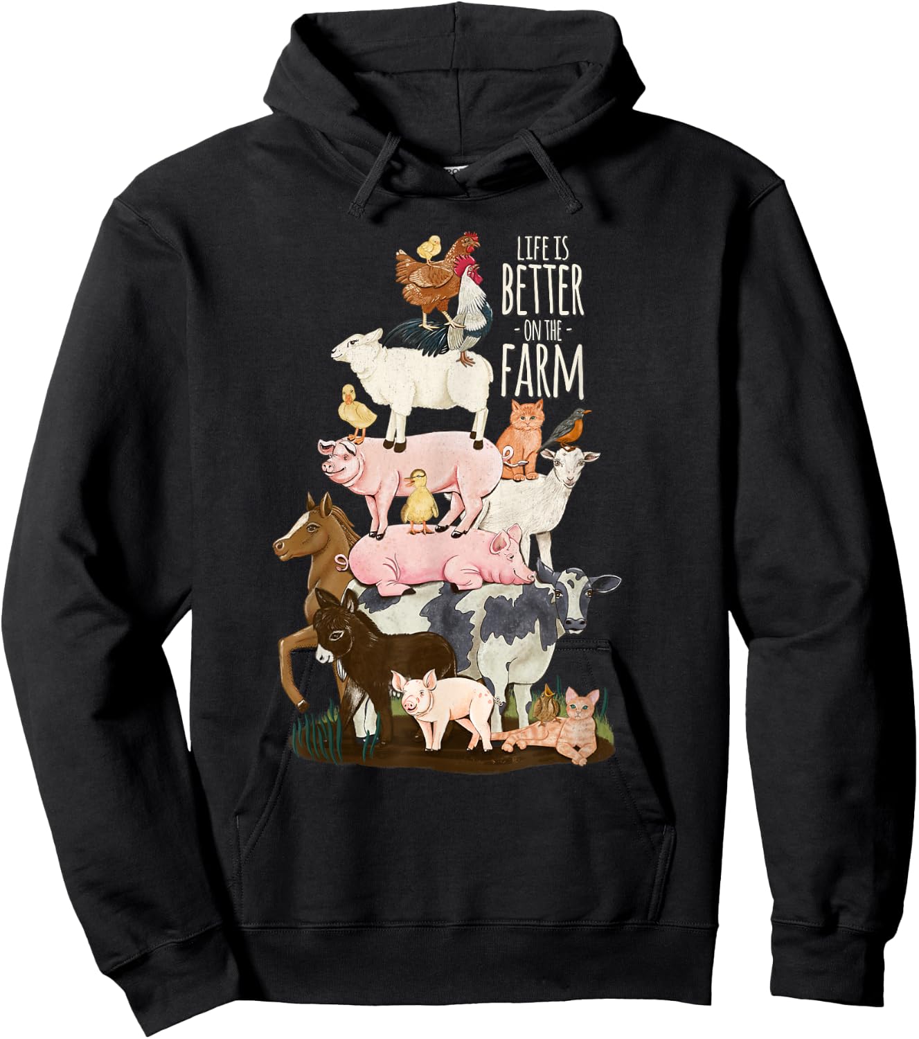 Life is better on the Farm, Cute Animals, Country Farm Girl Hoodie - Hoodie | Black