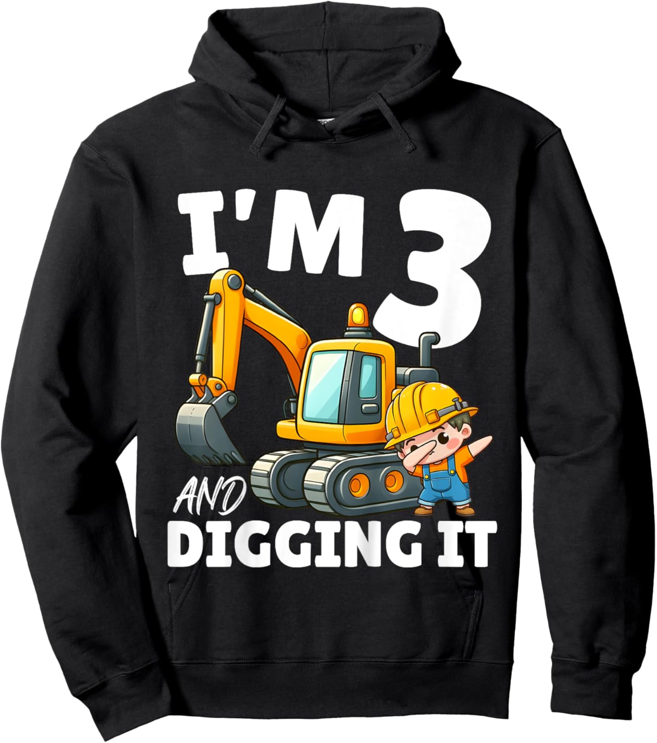Kids I'm 3 And Digging It 3rd Birthday Dabbing Construction Boy Hoodie - Hoodie | Black