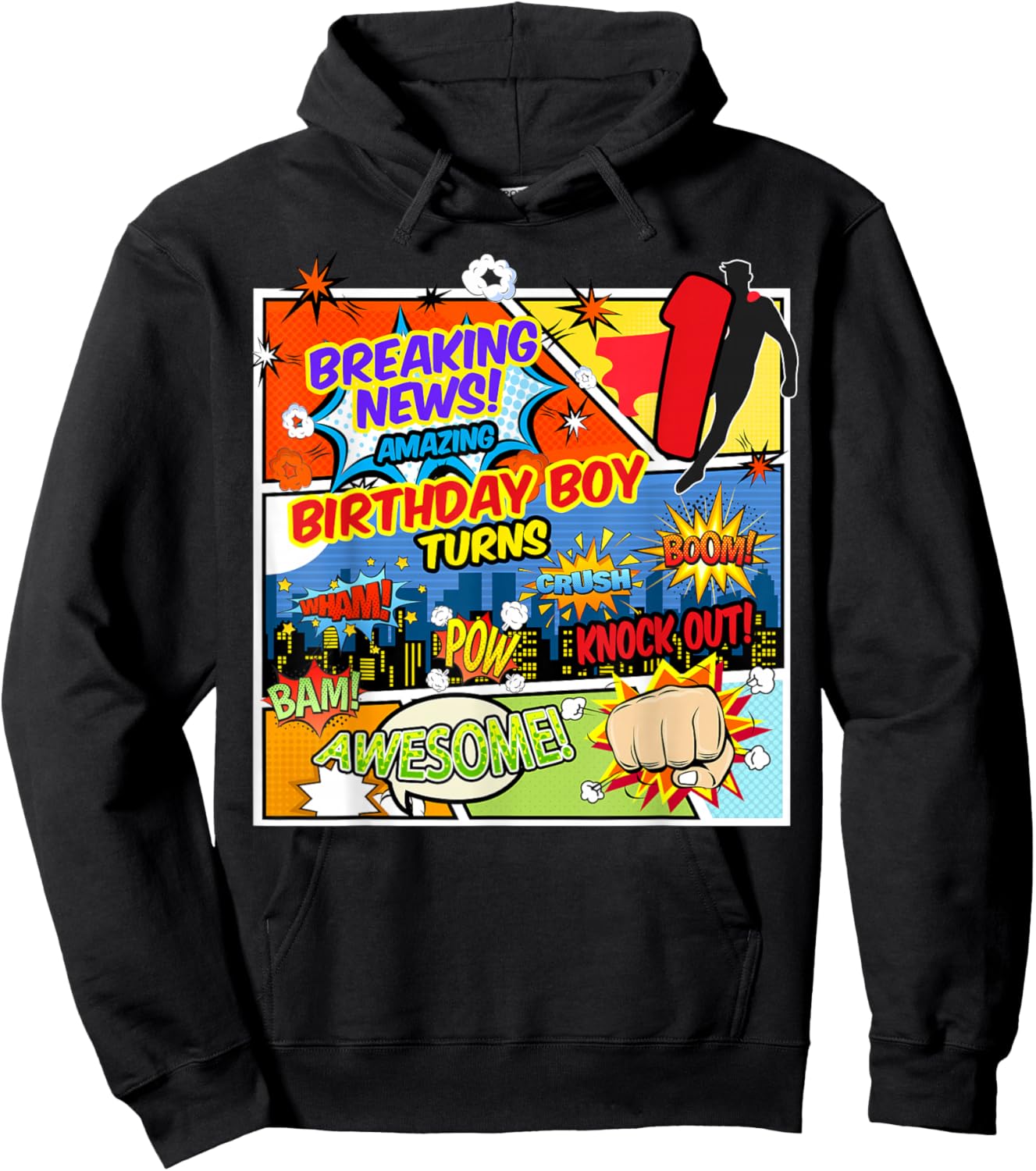 1st Birthday Boy Superhero Comic Book Theme 1 Years Old Hoodie - Hoodie | Black