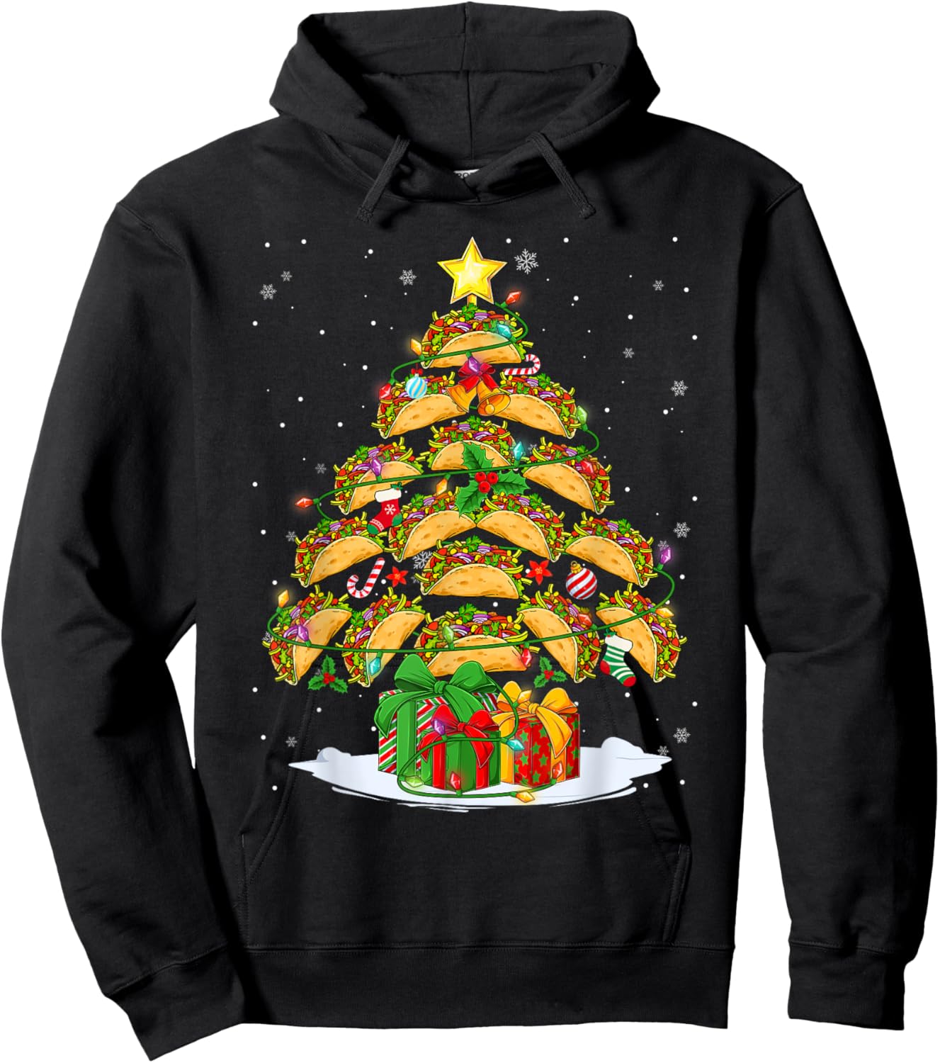Funny Tacos Christmas Tree Lights & Ornaments Food Lovers Hoodie - Hoodie | Black