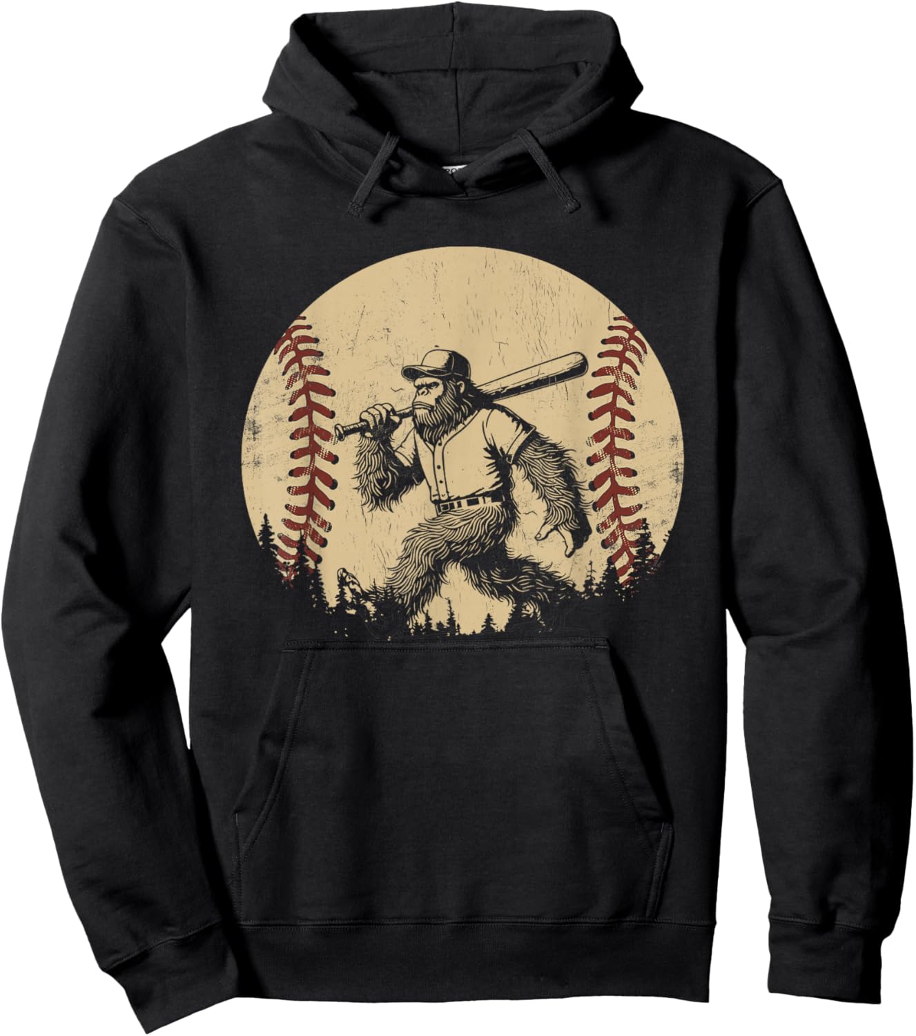 Funny Retro Sasquatch Baseball Vintage Bigfoot Baseball Hoodie - Hoodie | Black