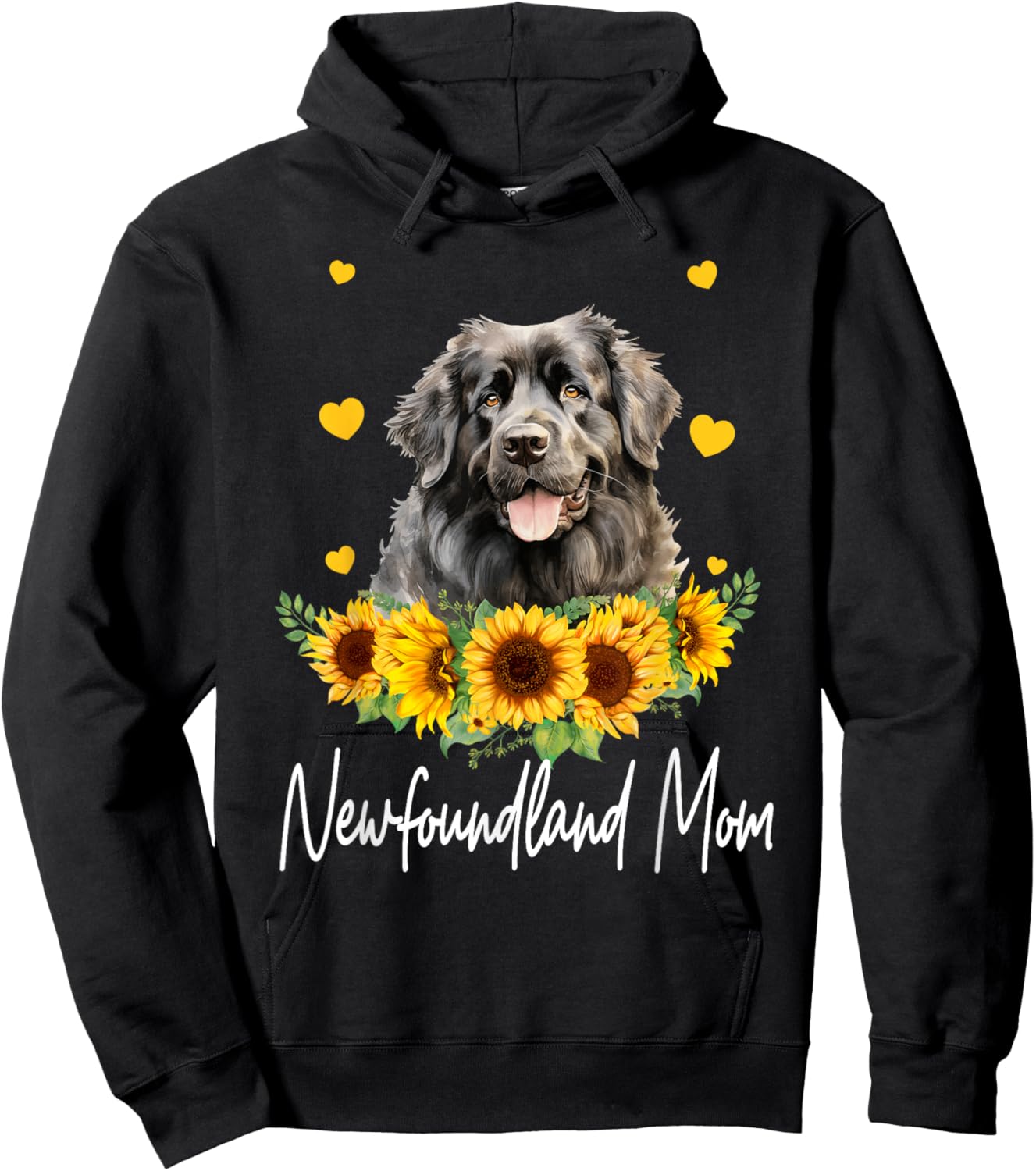 Sunflower Newfoundland Mom Dog Lover Hoodie - Hoodie | Black