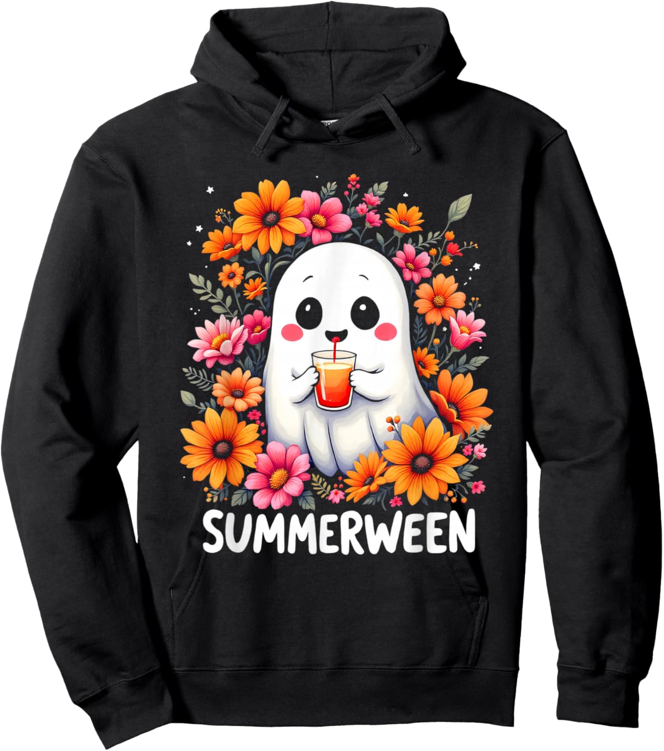 SUMMERWEEN Cute Whimsical Ghost Hoodie - Hoodie | Black