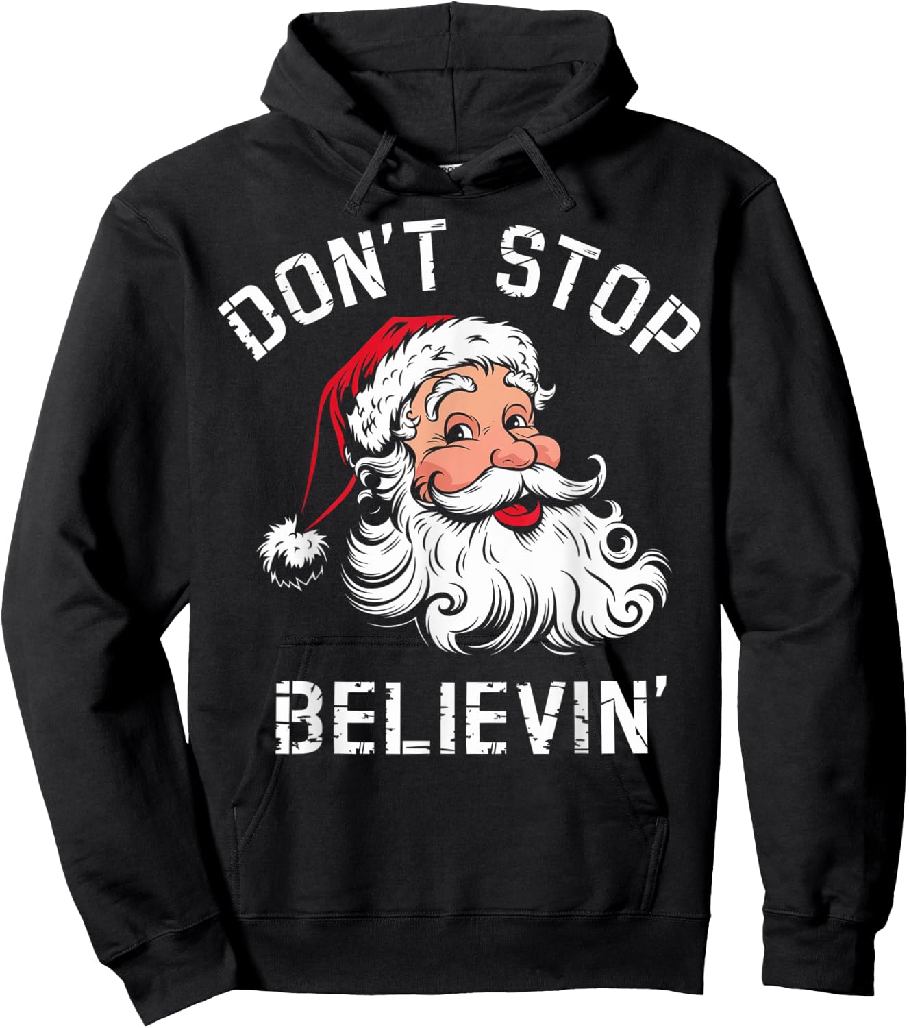 Don't Stop Believing Christmas Vintage Santa Funny Xmas Hoodie - Hoodie | Black