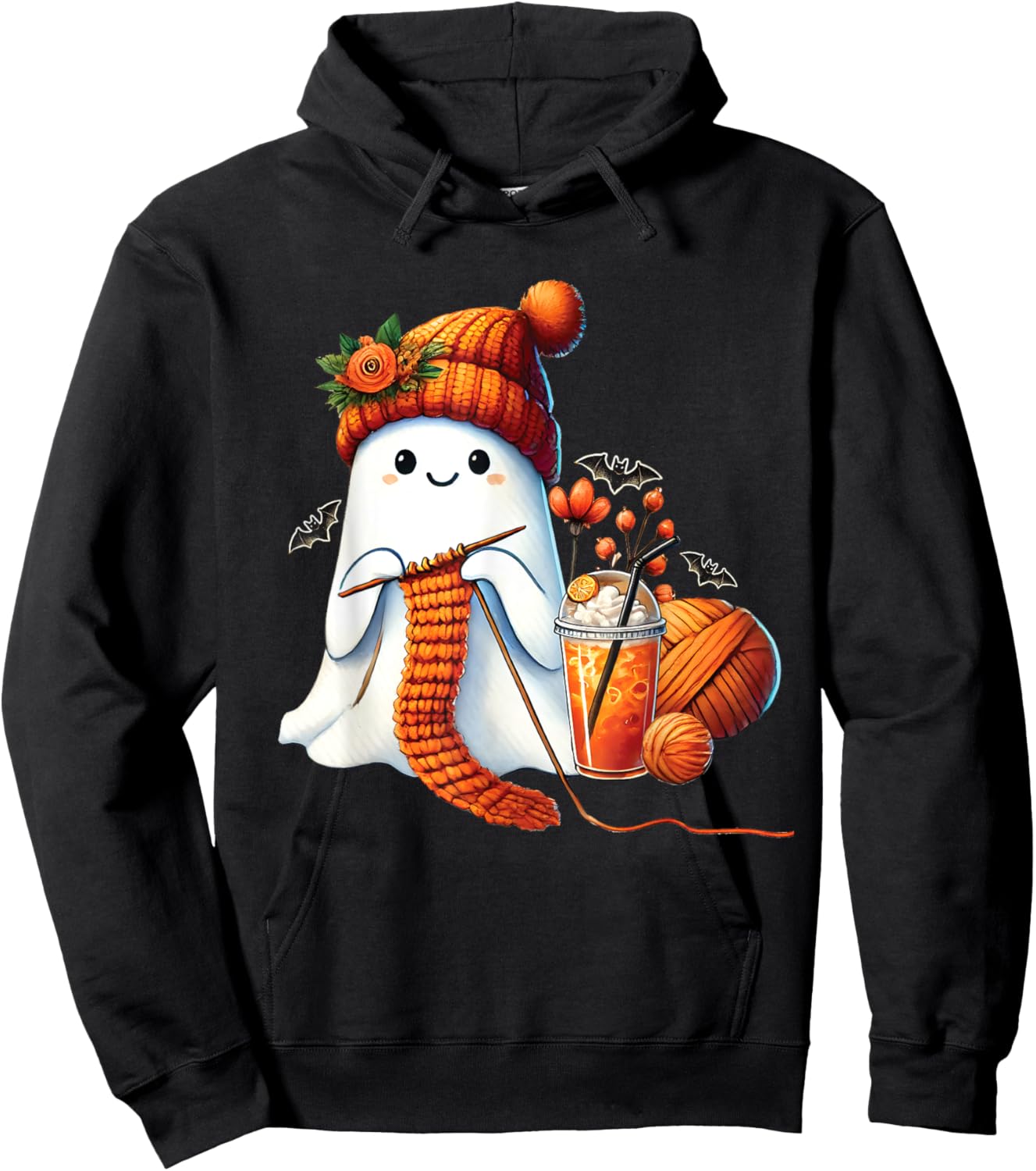 Cute Ghost crochet knitting Lovers Halloween Coffee Women Hoodie - Hoodie | Black