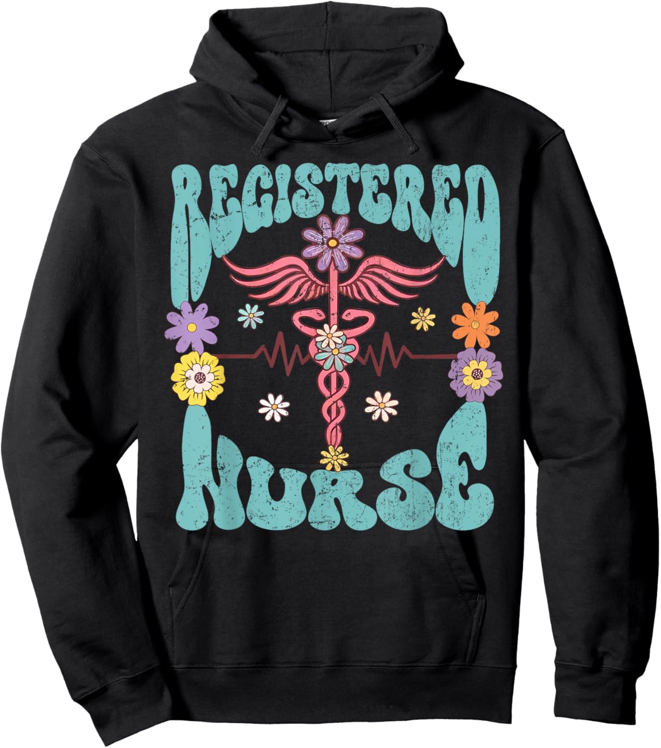 Registered Nurse Retro Groovy Floral RN Nursing Staff Gifts Hoodie - Hoodie | Black
