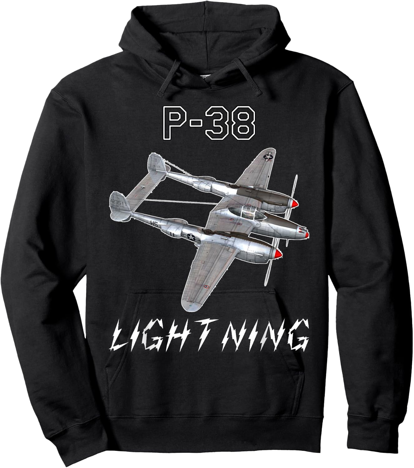 P-38 Lightning USAF Warbird WW2 Airplane Hoodie - Hoodie | Black