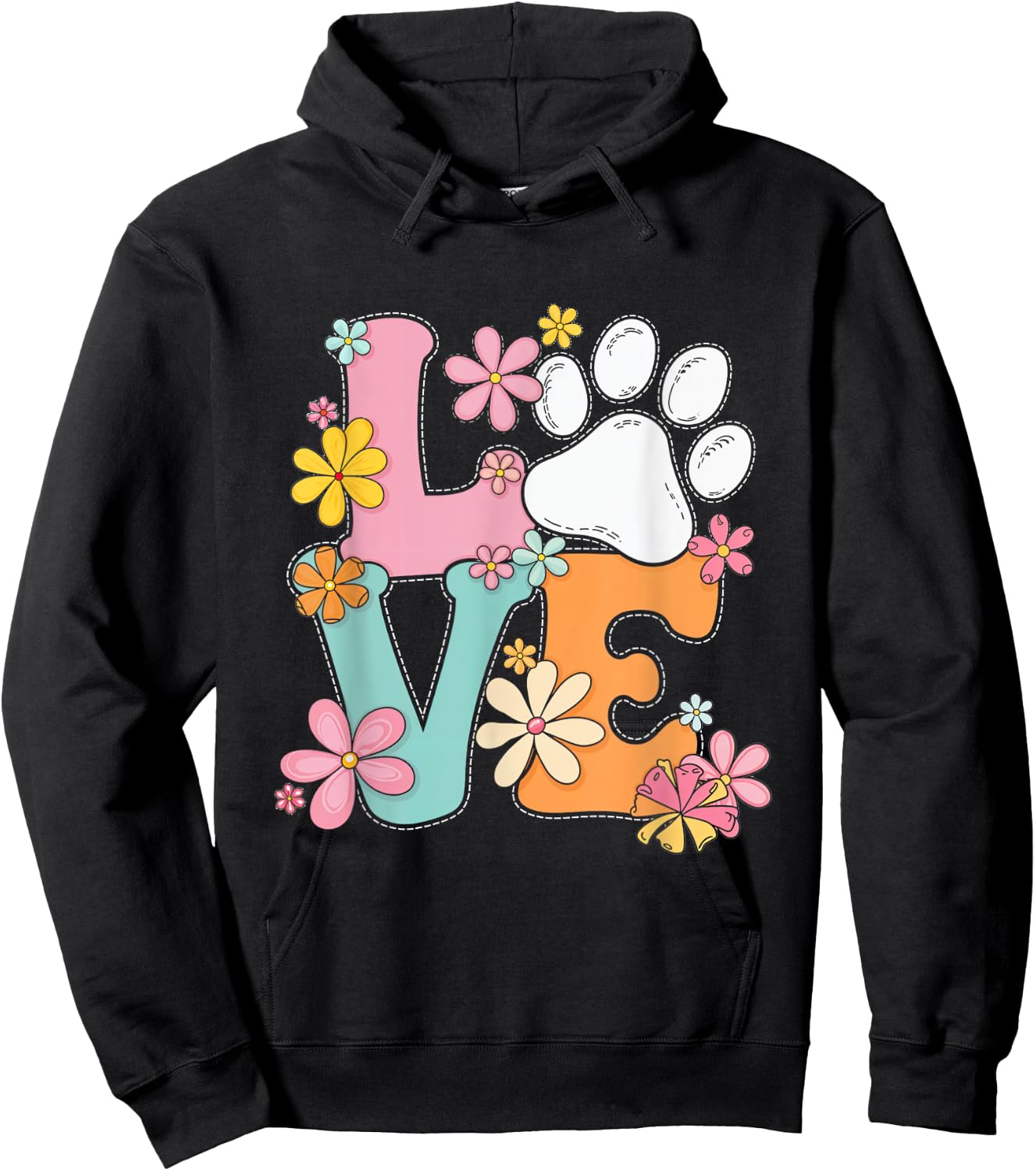Love Paw Print Flowers Pet Owner Animal Lover Hoodie - Hoodie | Black