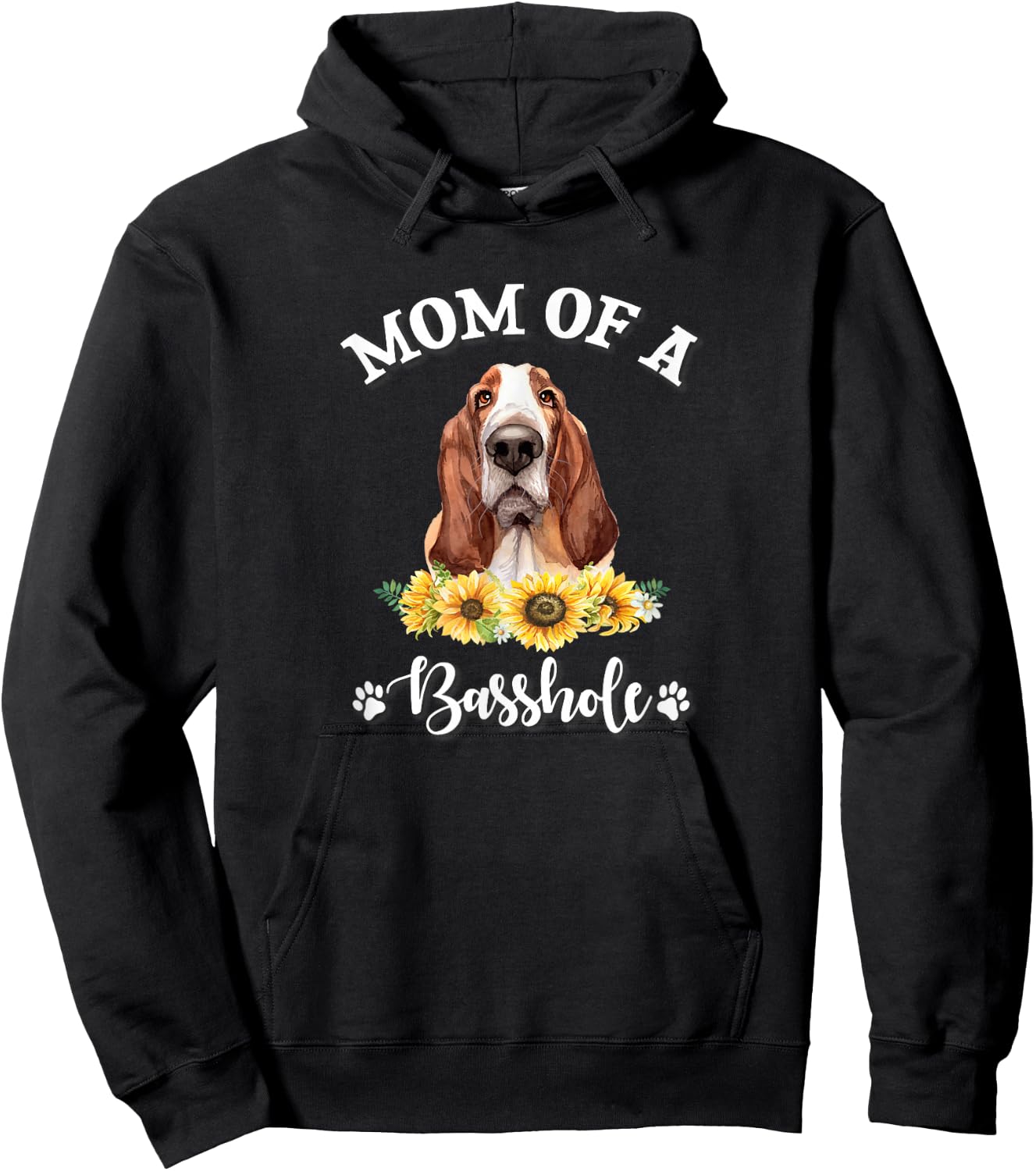 Cute Girls Sunflowers Mom Basset Hound Dog Lover Hoodie - Hoodie | Black