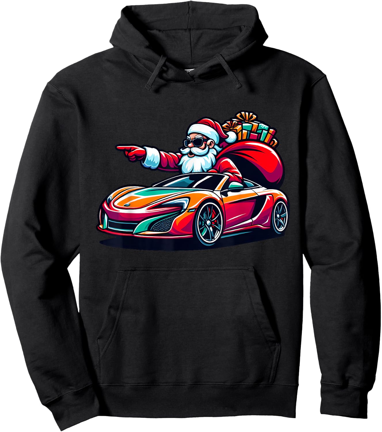 Funny Christmas Santa Claus Driving Sport Car Xmas Pajama Hoodie - Hoodie | Black