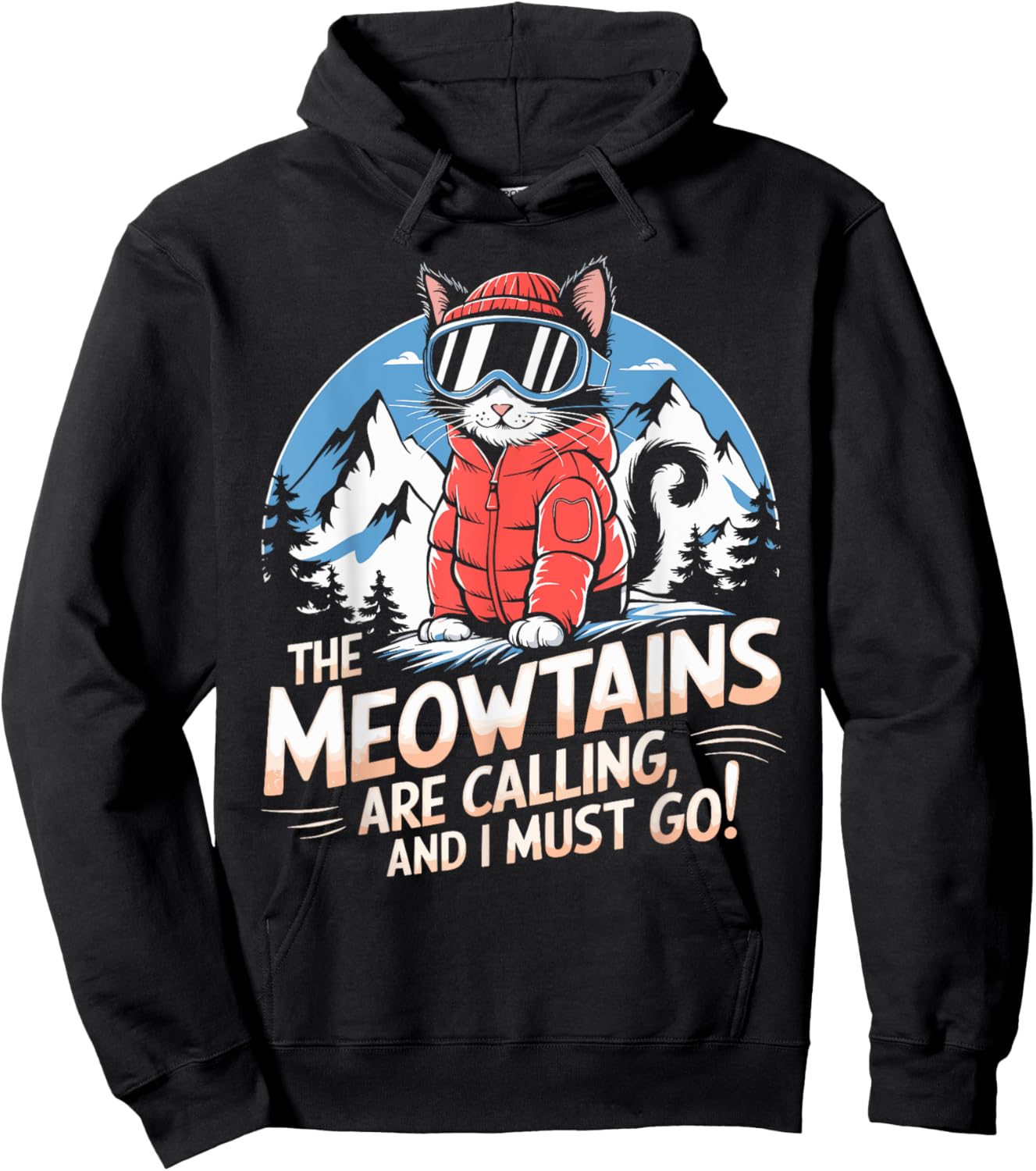 The meowtains are calling Cat Snowboard Ski Men Women Kids Hoodie - Hoodie | Black