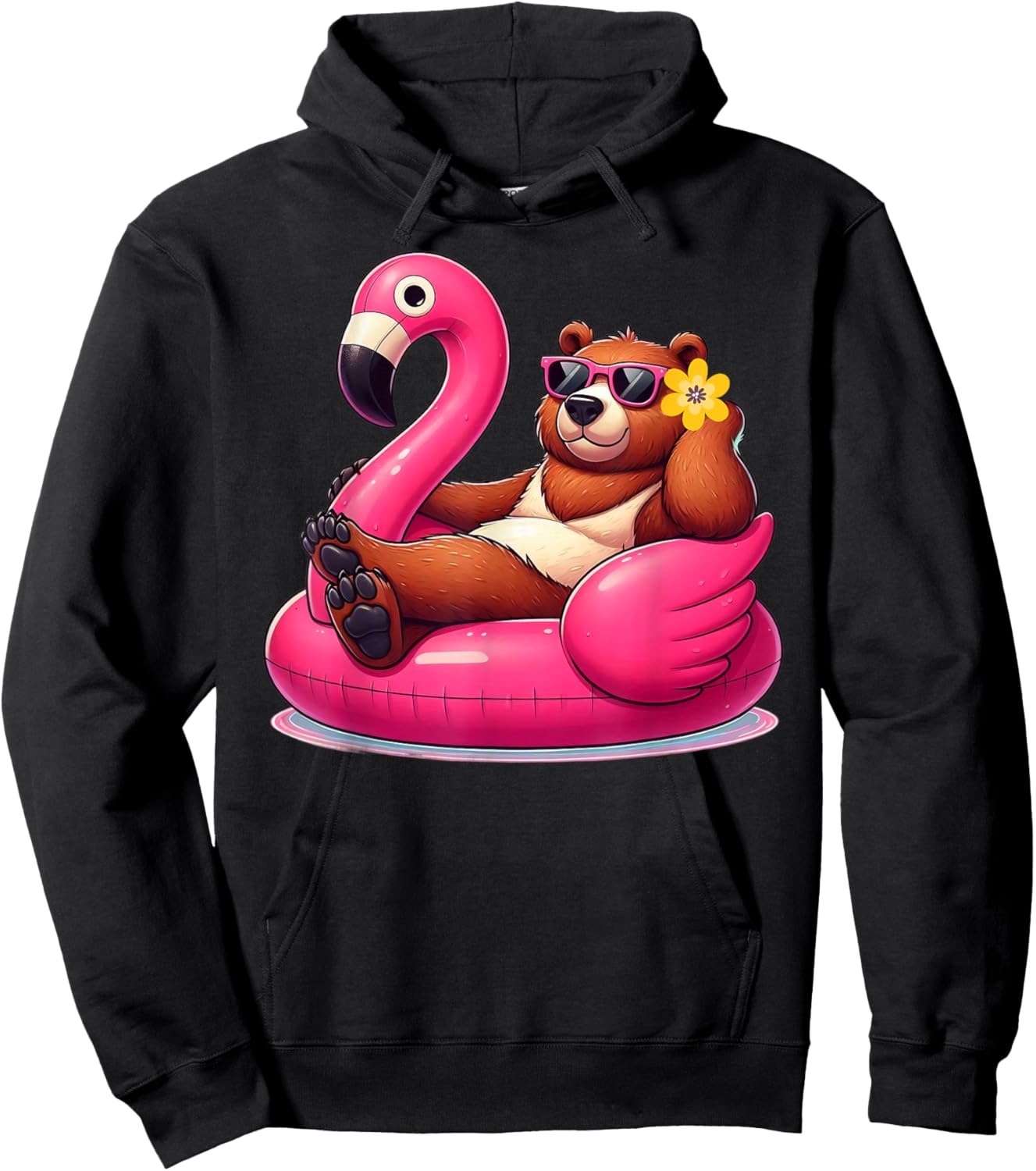 Funny Summer Bear Pink Pool Party Hawaiian Summer Vacation Hoodie - Hoodie | Black