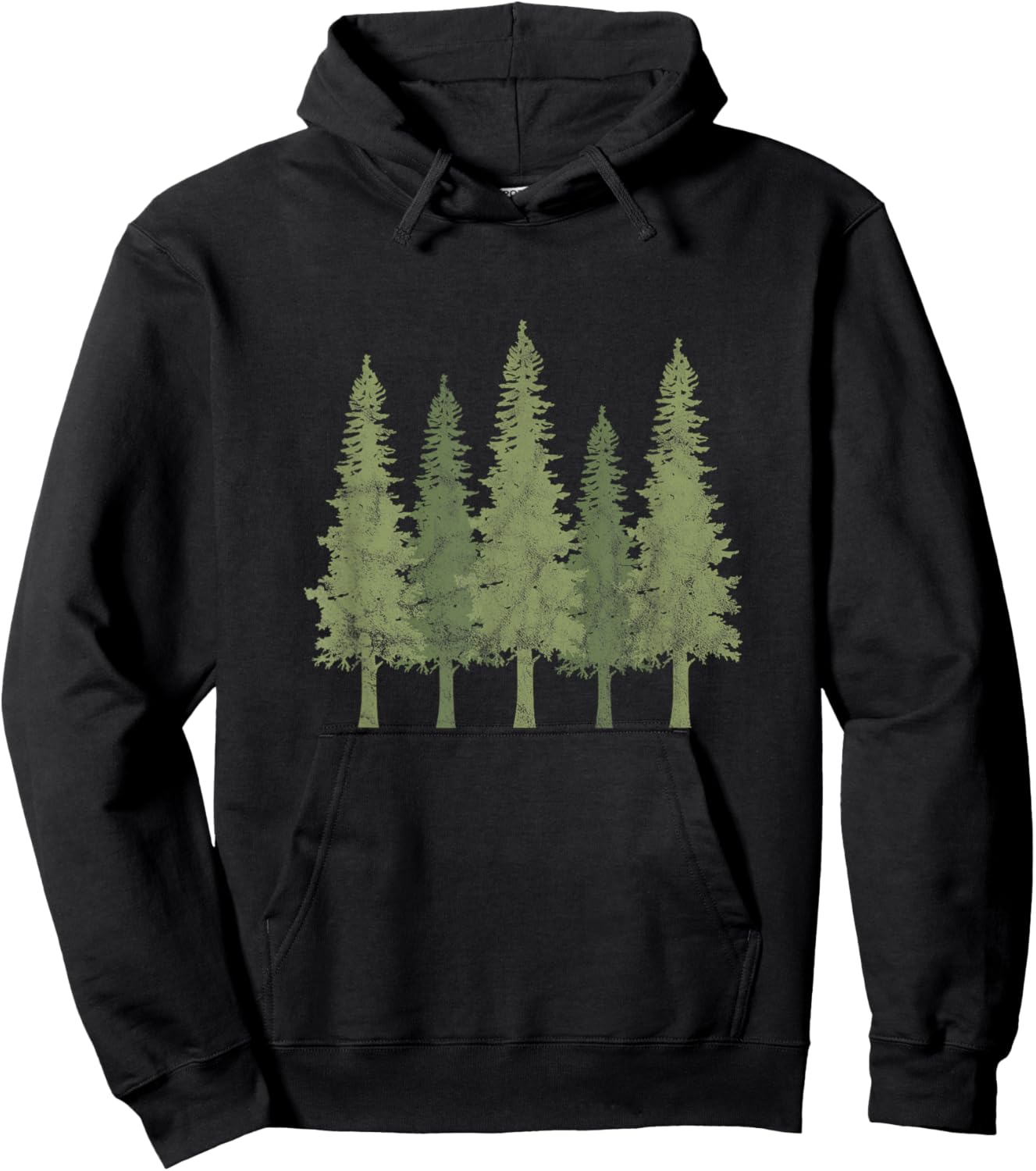 Forest Pine Trees Nature Outdoor Camping Hiking Distressed Hoodie - Hoodie | Black