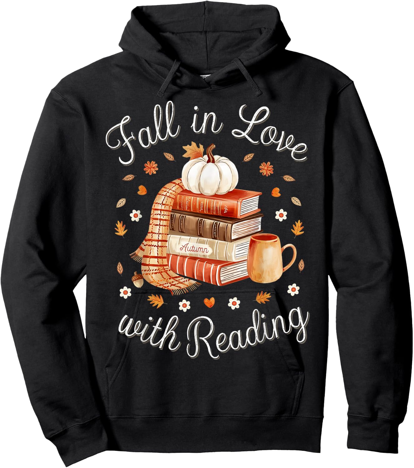 Fall In Love With Reading Book Autumn Pumpkins And Teachers Hoodie - Hoodie | Black