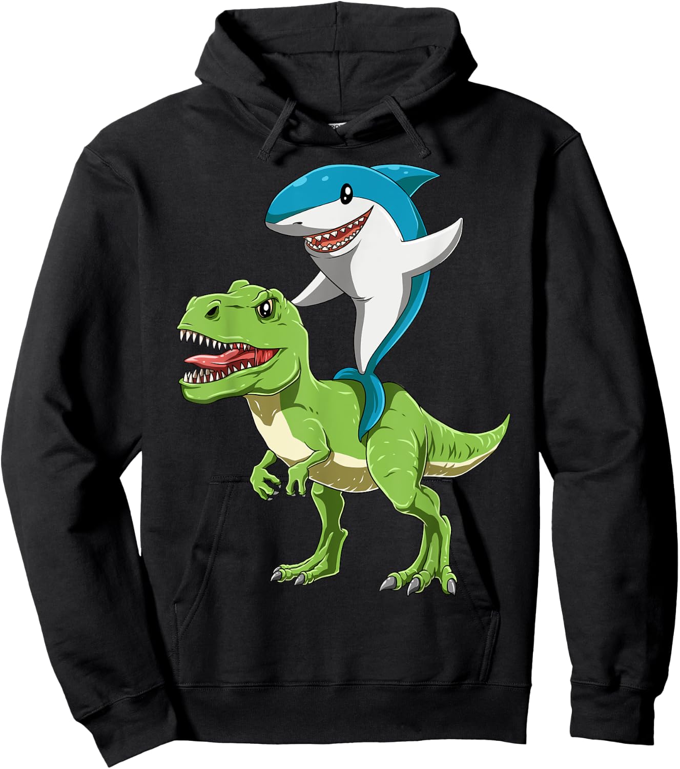 Shark Riding Dinosaur Shark Riding T-Rex Shark Lover Jawsome Hoodie - Hoodie | Black