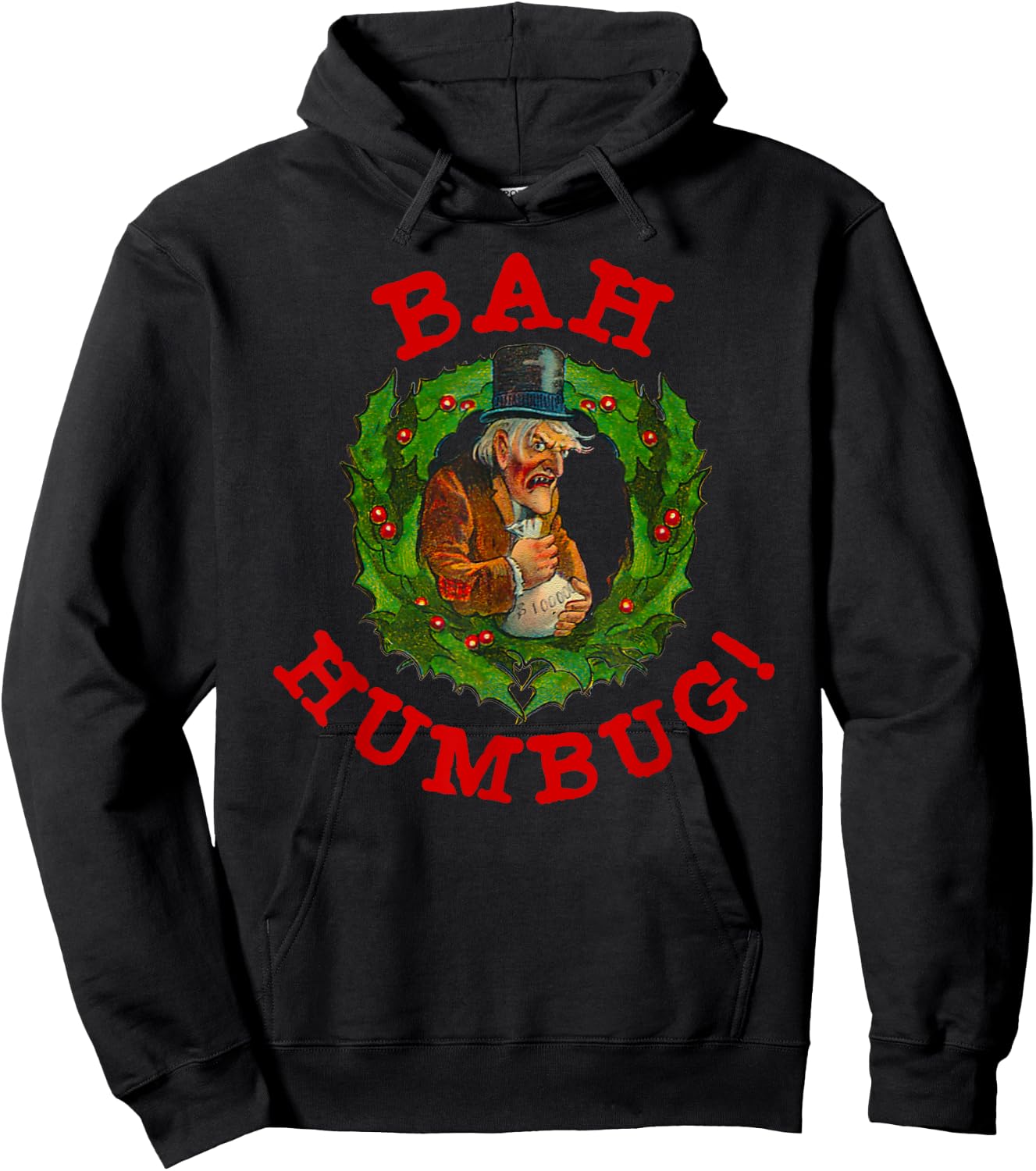 Ugly Christmas Party Scrooge Bah Humbug Christmas Wreath Hoodie - Hoodie | Black