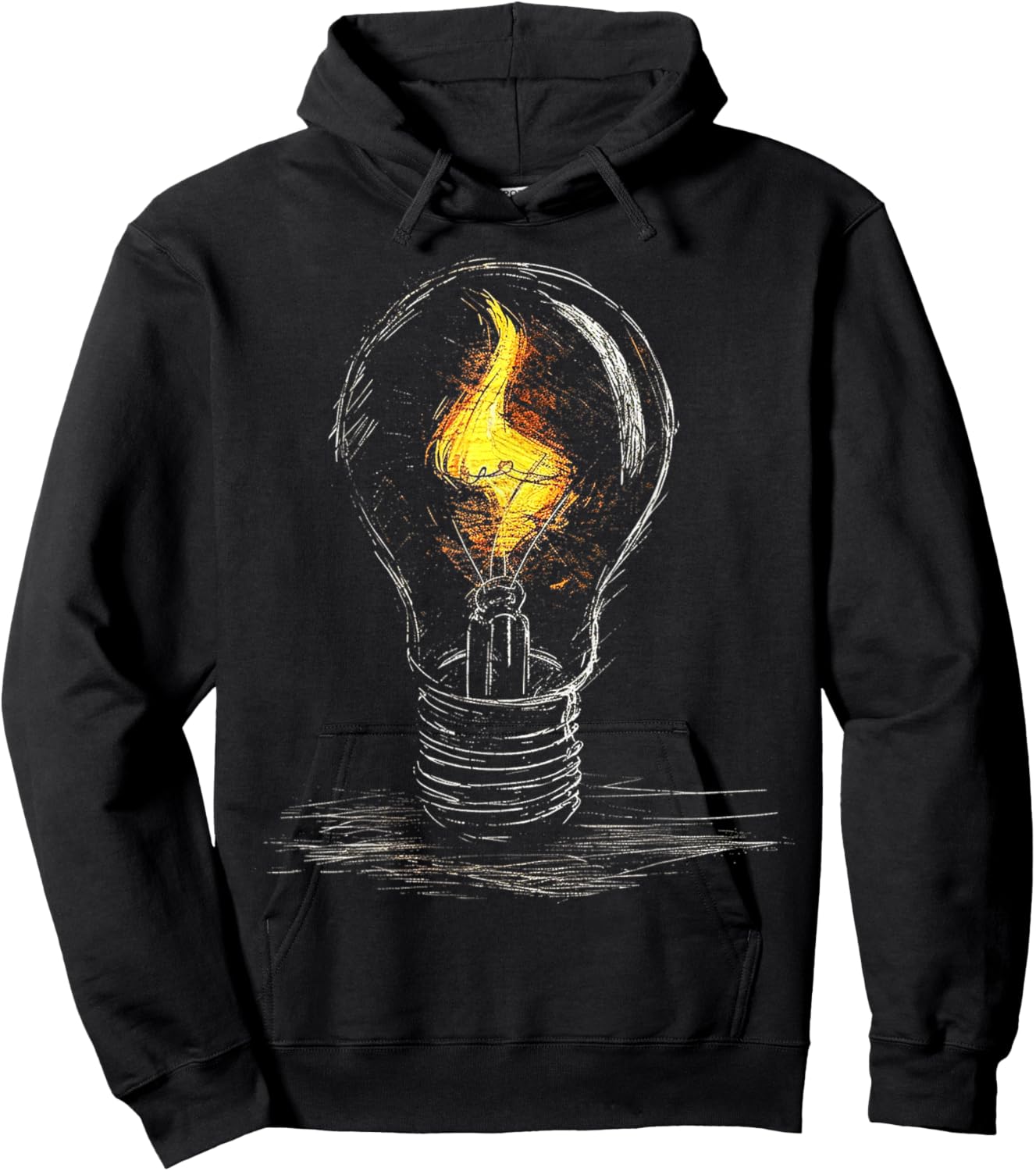 @rtY Light Bulb Drawing Flame Artwork Graphic Art , Small, Black Hoodie - Hoodie | Black