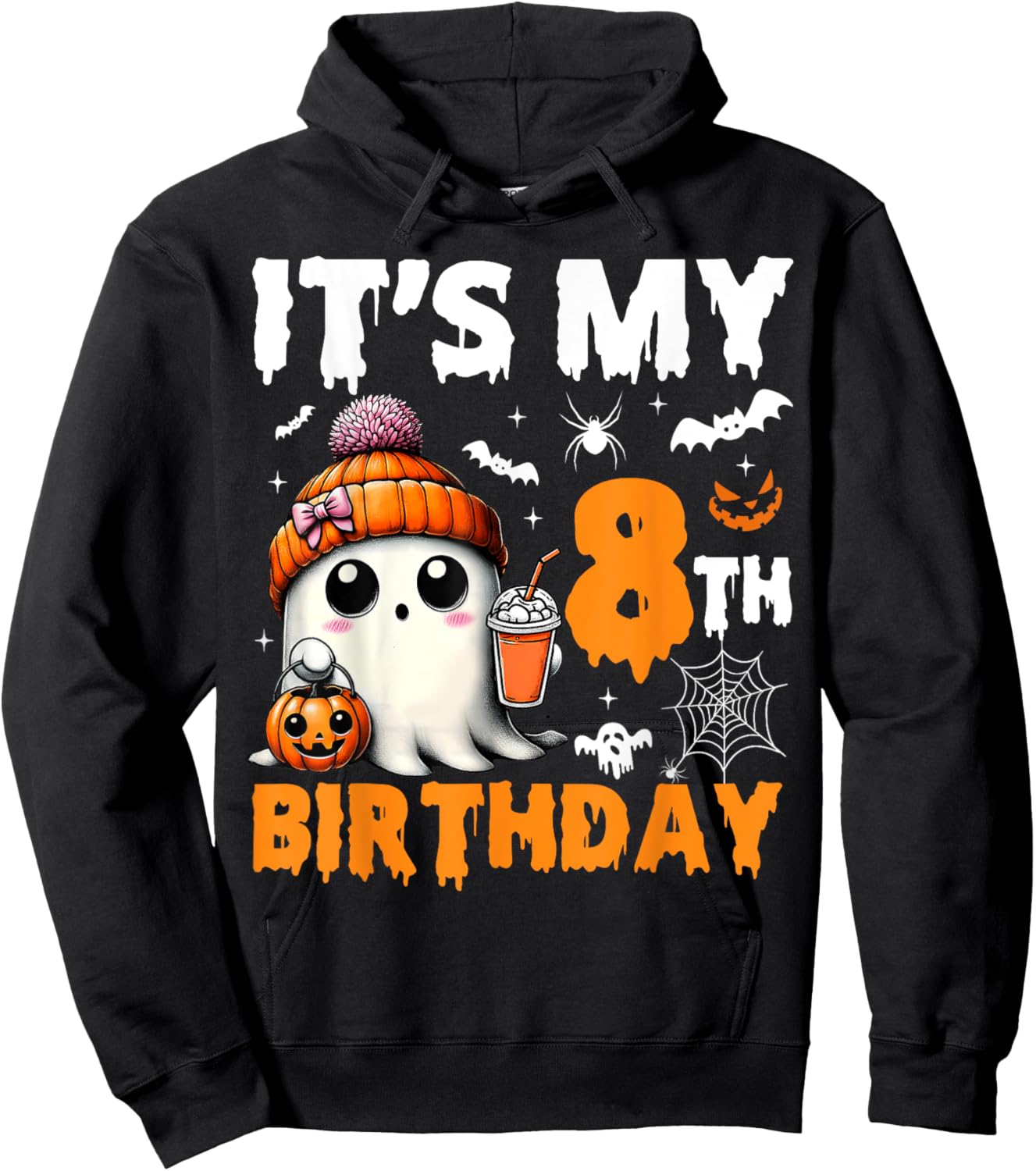 It's My 8th Birthday 8 Years Old Ghost Pumpkin Halloween Hoodie - Hoodie | Black