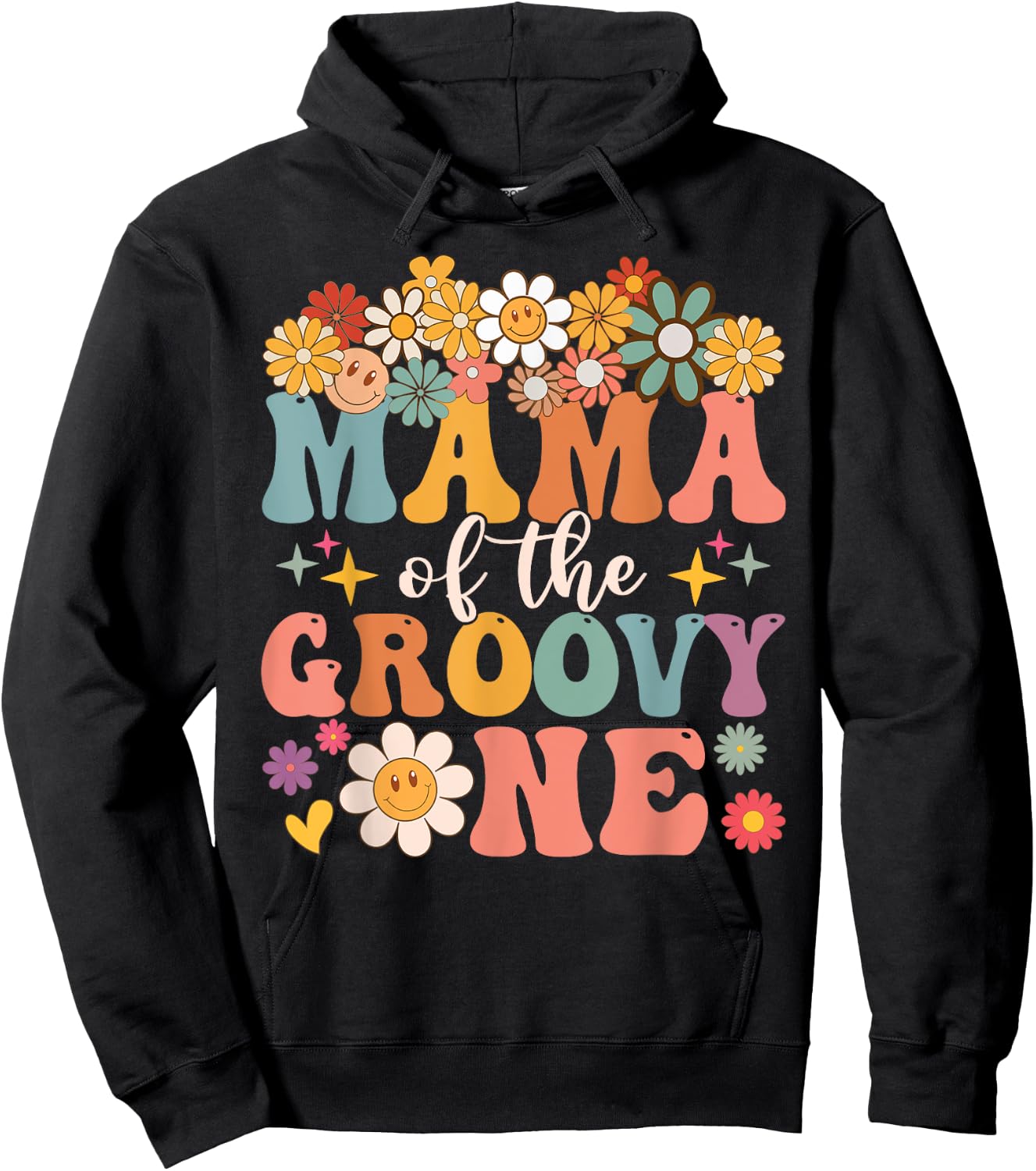 Retro Mama of Groovy One Matching Family 1st Birthday Party Hoodie - Hoodie | Black
