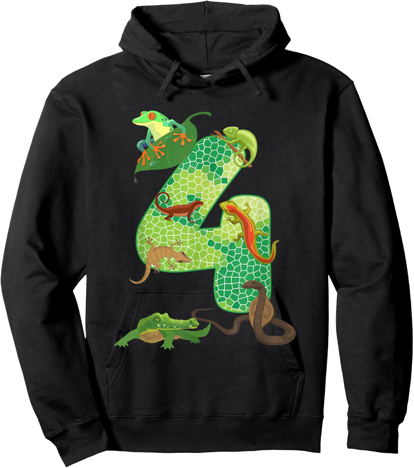 4th Birthday Reptile Themed 4 Year Old Birthday Party Hoodie - Hoodie | Black